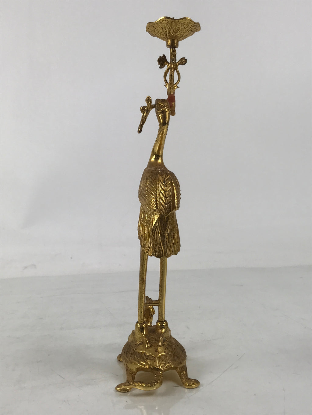 Japanese Buddhist Altar Fitting Brass Candle Stand Vtg Crane Shokudai BA646