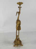 Japanese Buddhist Altar Fitting Brass Candle Stand Vtg Crane Shokudai BA646