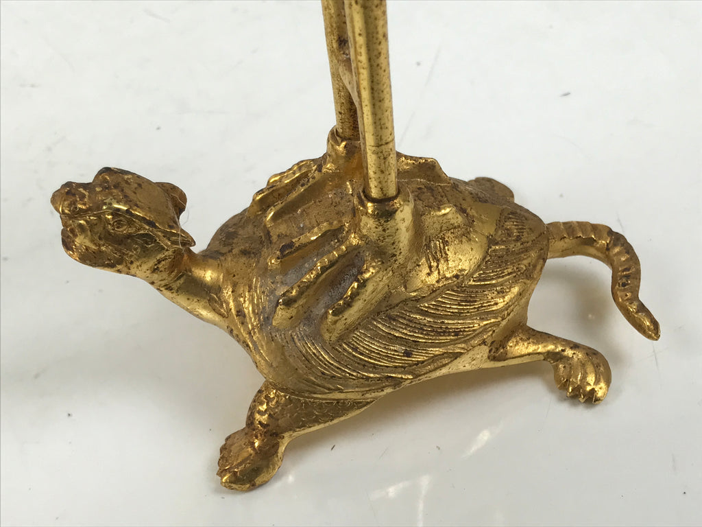 Japanese Buddhist Altar Fitting Brass Candle Stand Vtg Crane Shokudai BA646