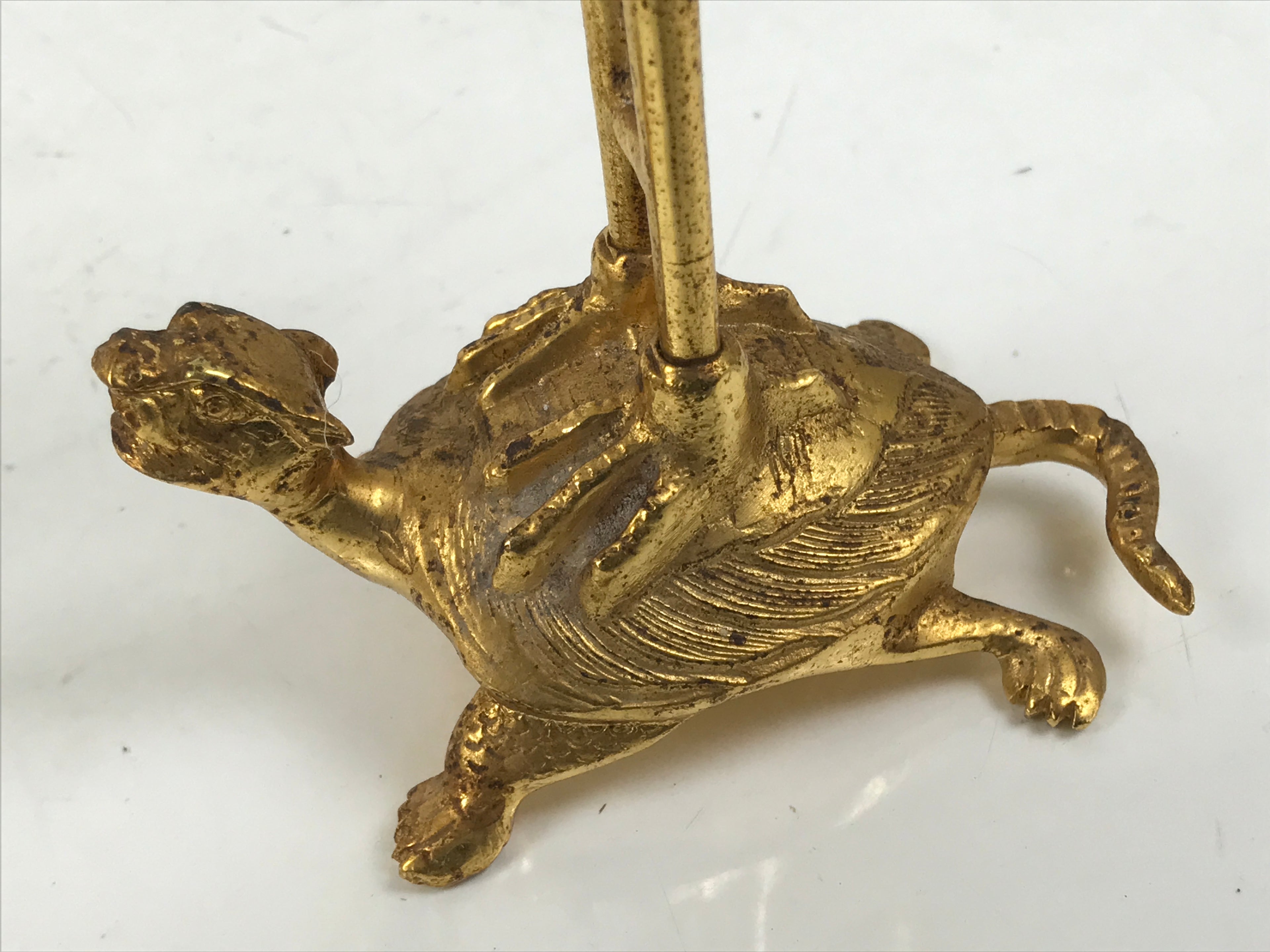 Japanese Buddhist Altar Fitting Brass Candle Stand Vtg Crane Shokudai BA646