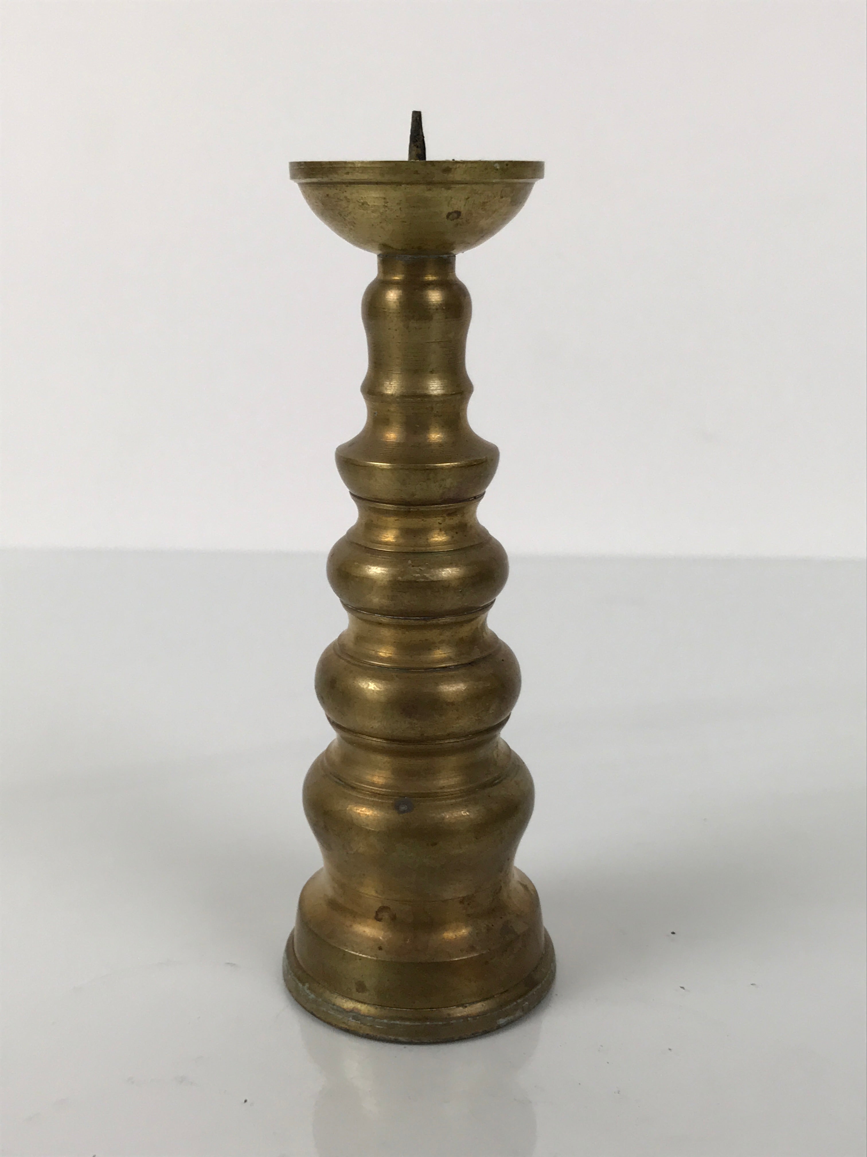 Japanese Buddhist Altar Fitting Brass Candle Stand Vtg Metal Shokudai Gold BA786