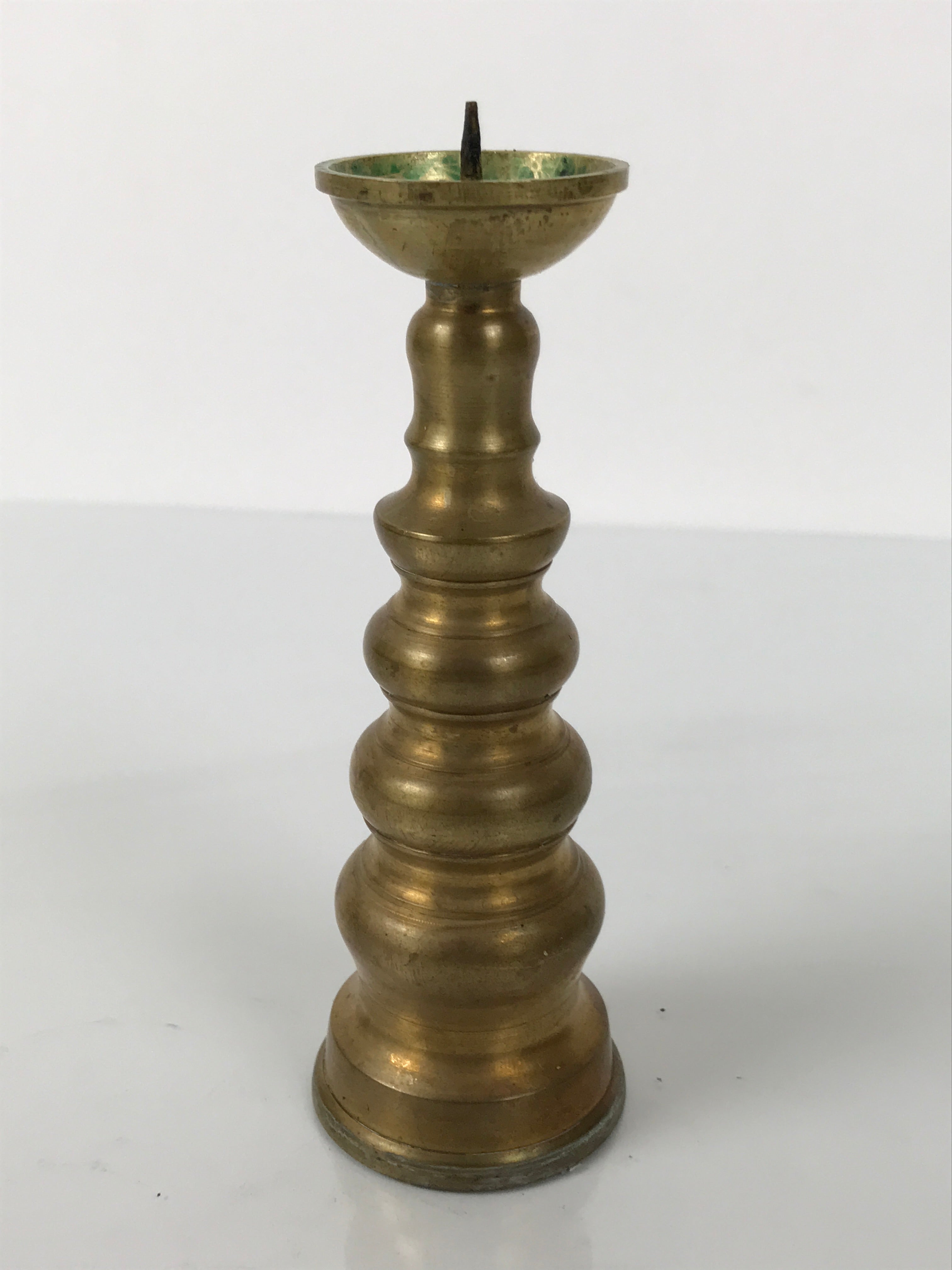 Japanese Buddhist Altar Fitting Brass Candle Stand Vtg Metal Shokudai Gold BA786