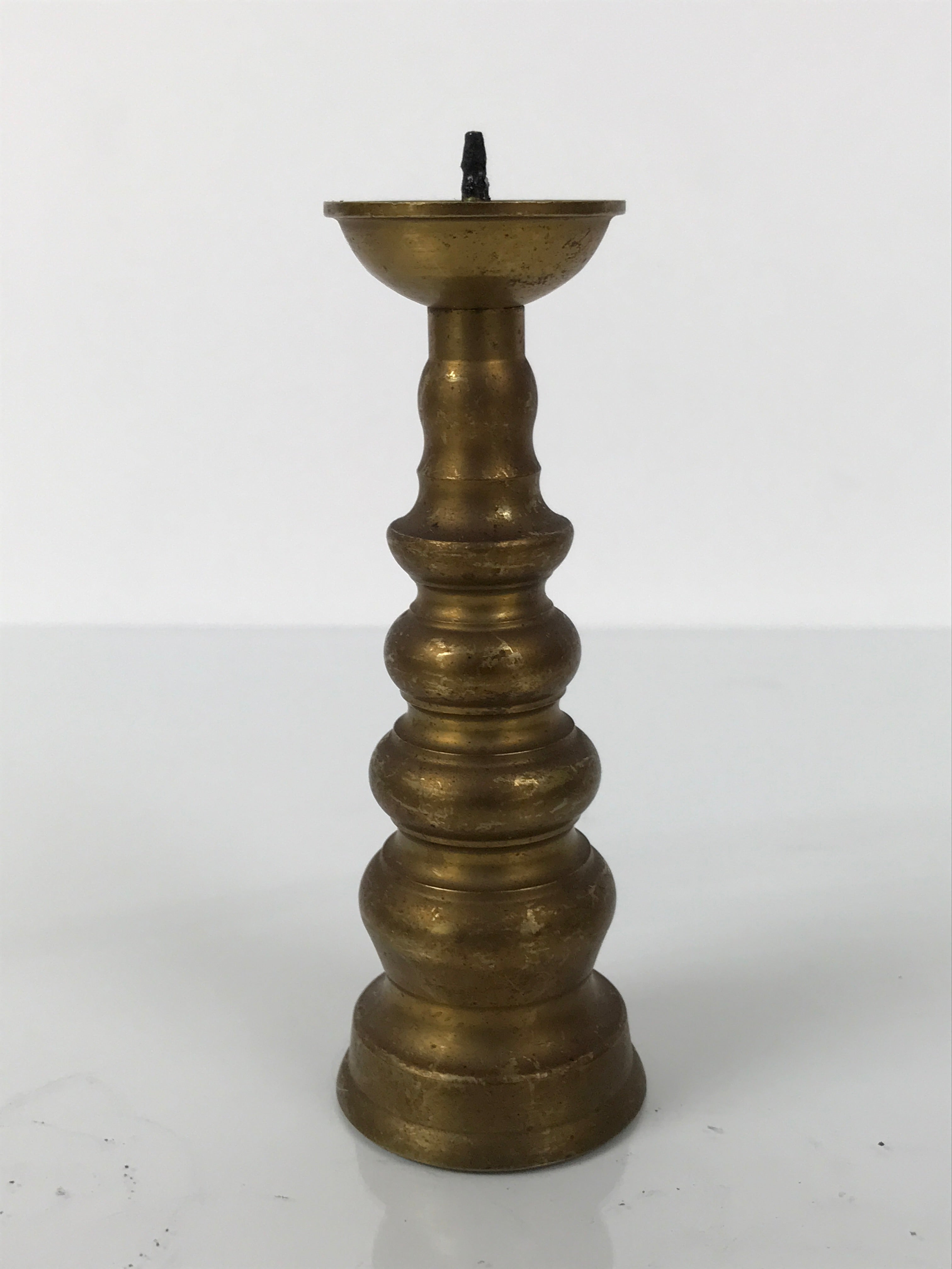 Japanese Buddhist Altar Fitting Brass Candle Stand Vtg Metal Shokudai Gold BA788