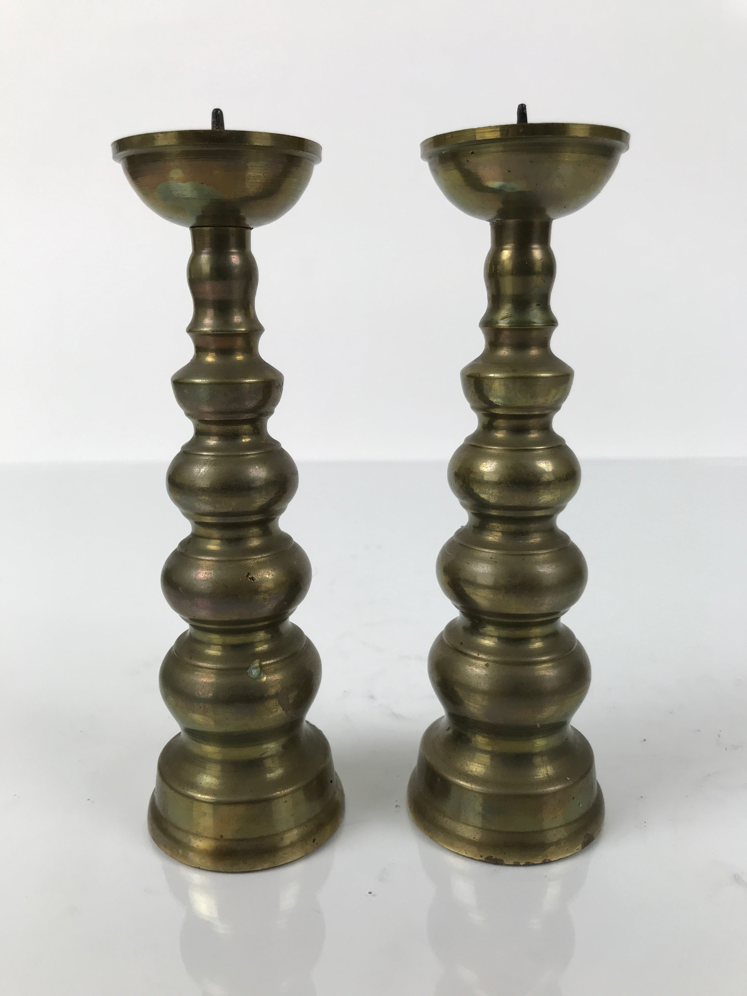 Japanese Buddhist Altar Fitting Brass Candle Stand Vtg Shokudai 2pc Gold BA743