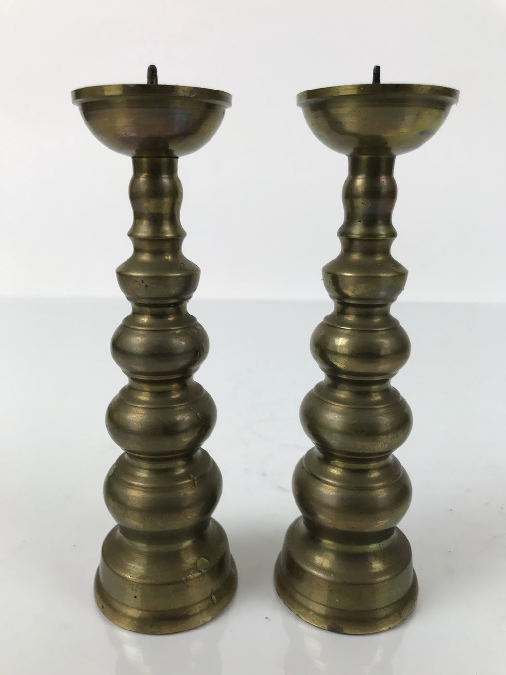 Japanese Buddhist Altar Fitting Brass Candle Stand Vtg Shokudai 2pc Gold BA743