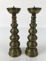 Japanese Buddhist Altar Fitting Brass Candle Stand Vtg Shokudai 2pc Gold BA743