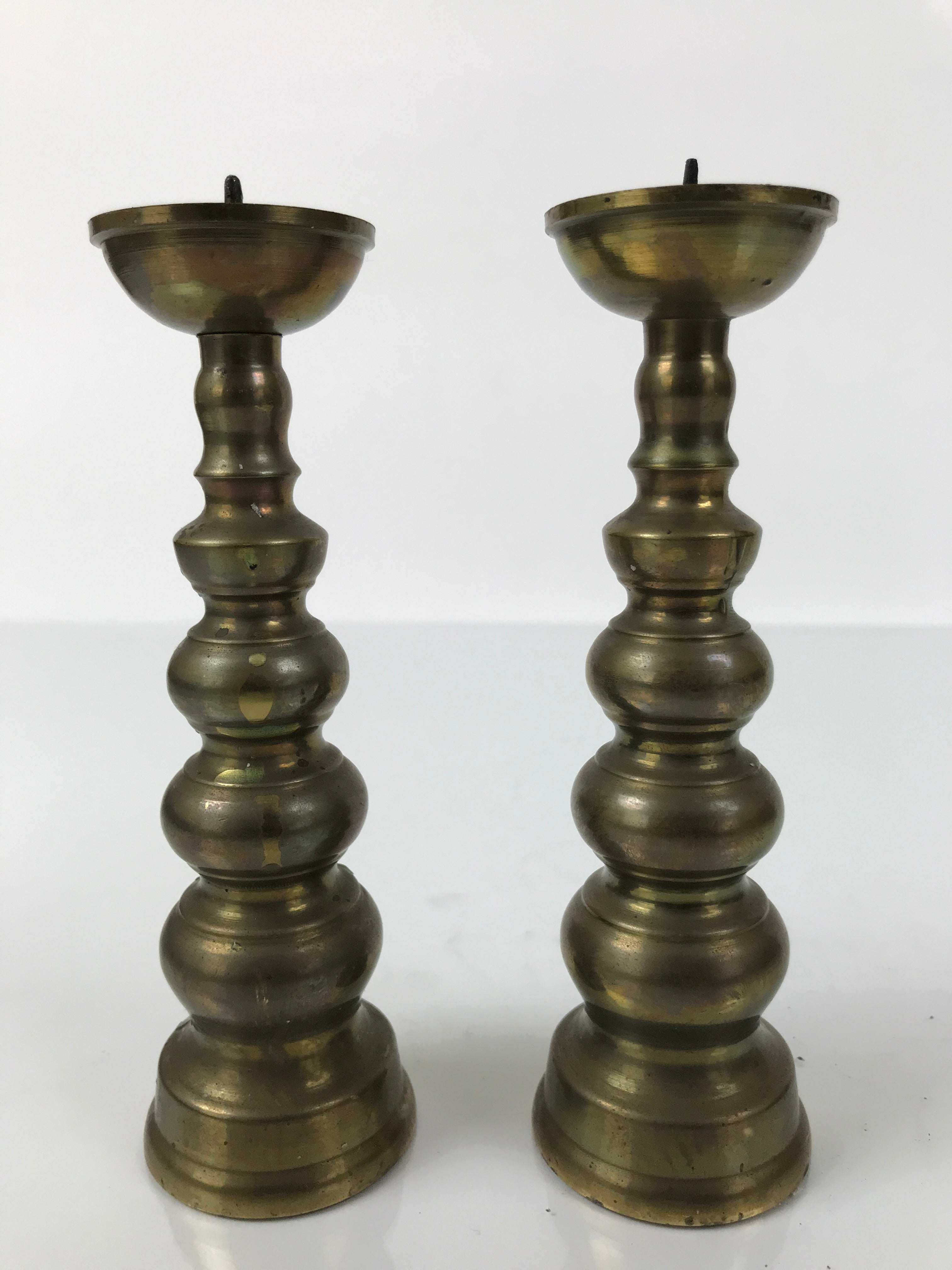 Japanese Buddhist Altar Fitting Brass Candle Stand Vtg Shokudai 2pc Gold BA743