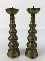 Japanese Buddhist Altar Fitting Brass Candle Stand Vtg Shokudai 2pc Gold BA743