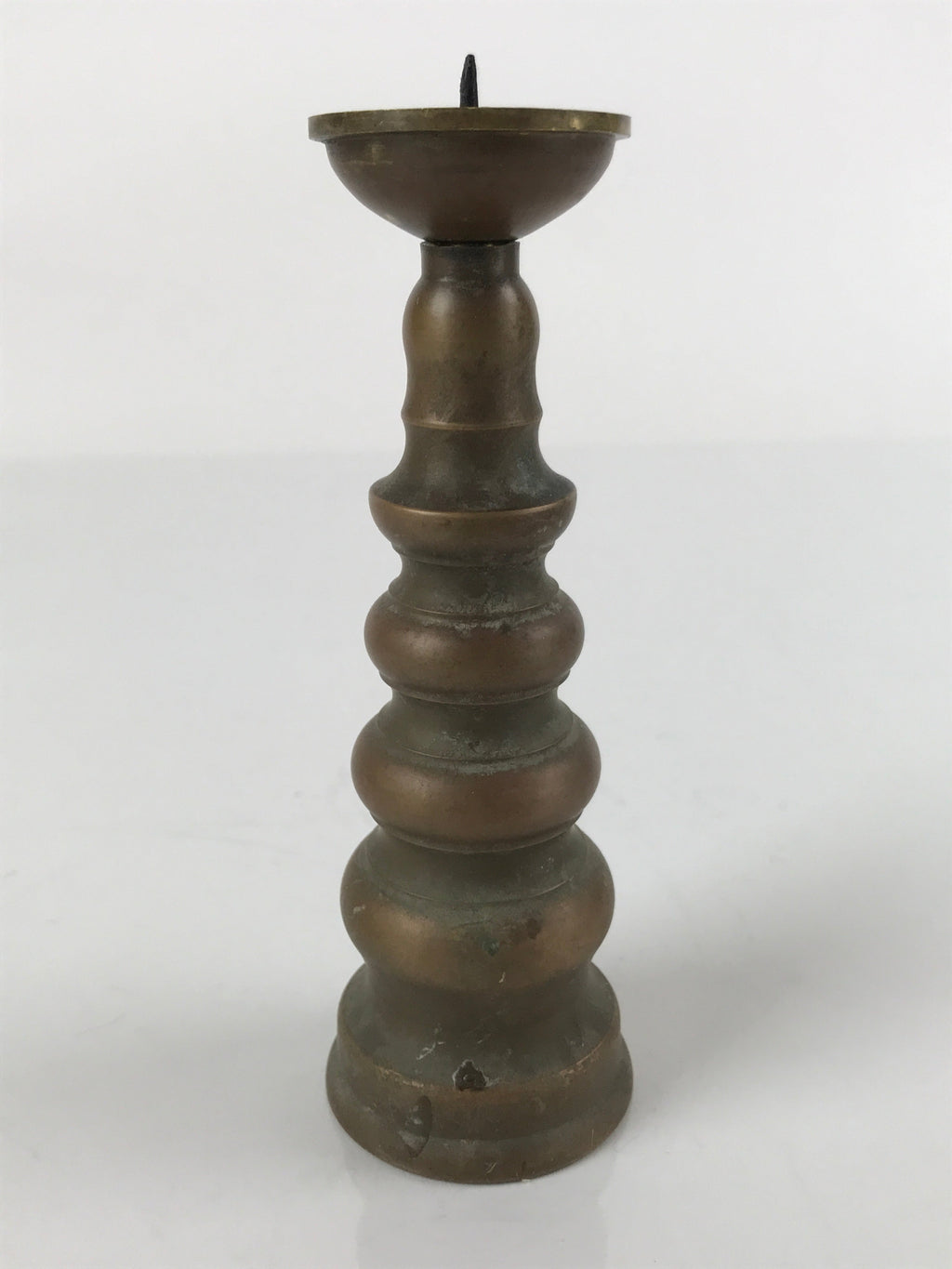 Japanese Buddhist Altar Fitting Brass Candle Stand Vtg Shokudai Brown BA277