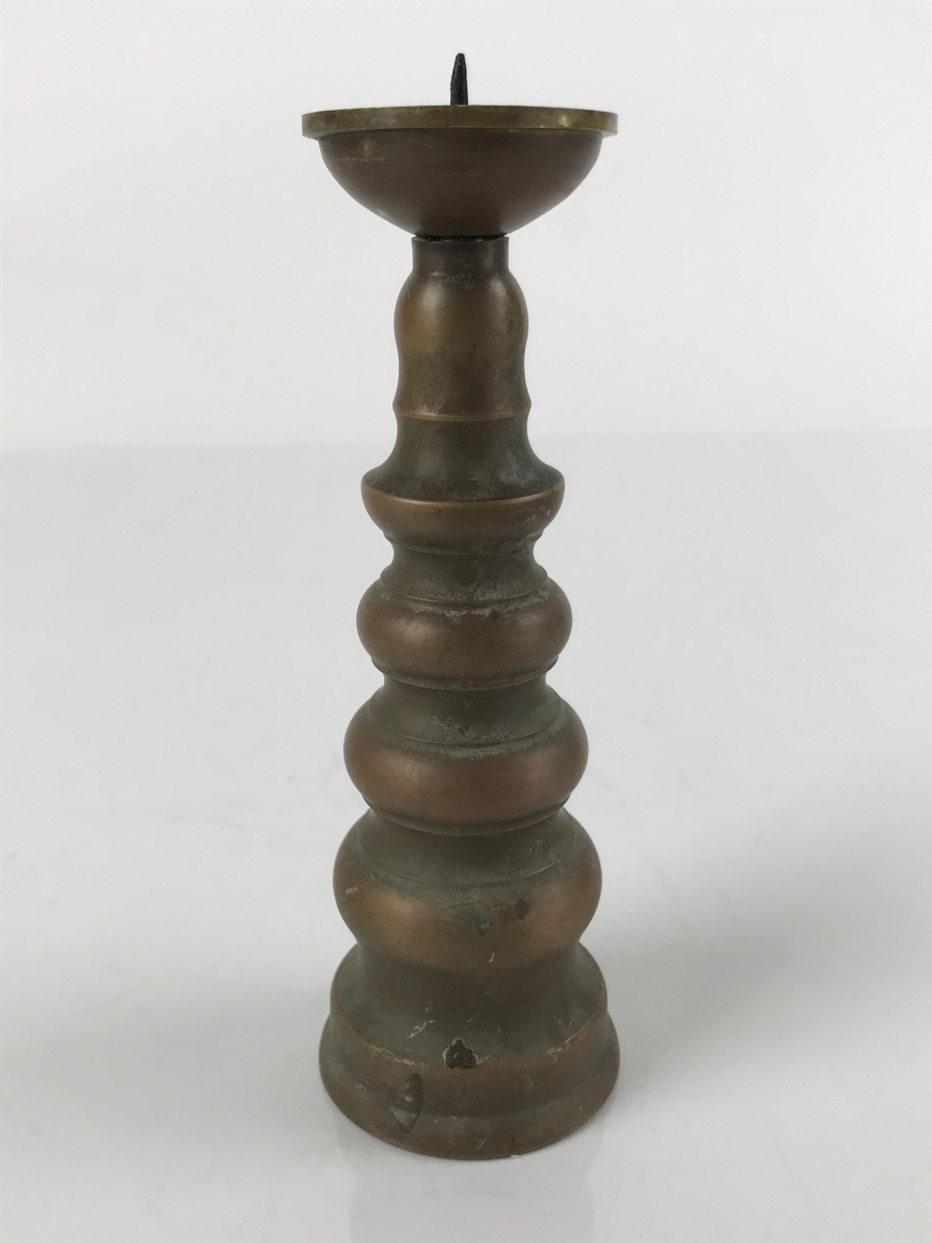 Japanese Buddhist Altar Fitting Brass Candle Stand Vtg Shokudai Brown BA277