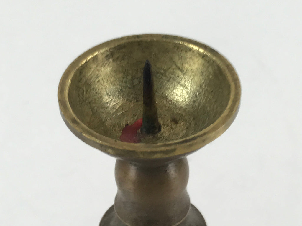 Japanese Buddhist Altar Fitting Brass Candle Stand Vtg Shokudai Brown BA277