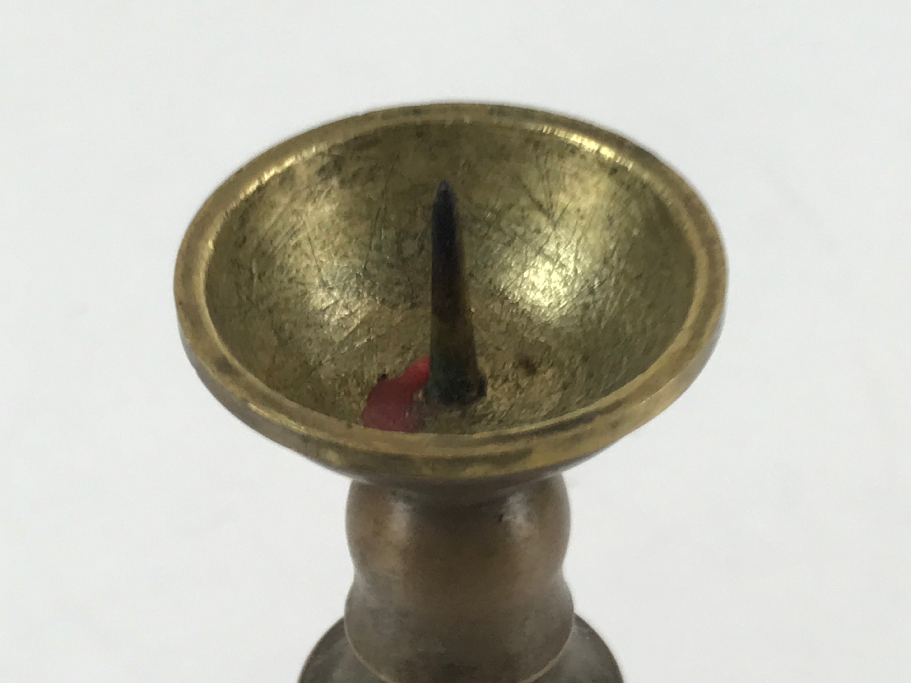 Japanese Buddhist Altar Fitting Brass Candle Stand Vtg Shokudai Brown BA277