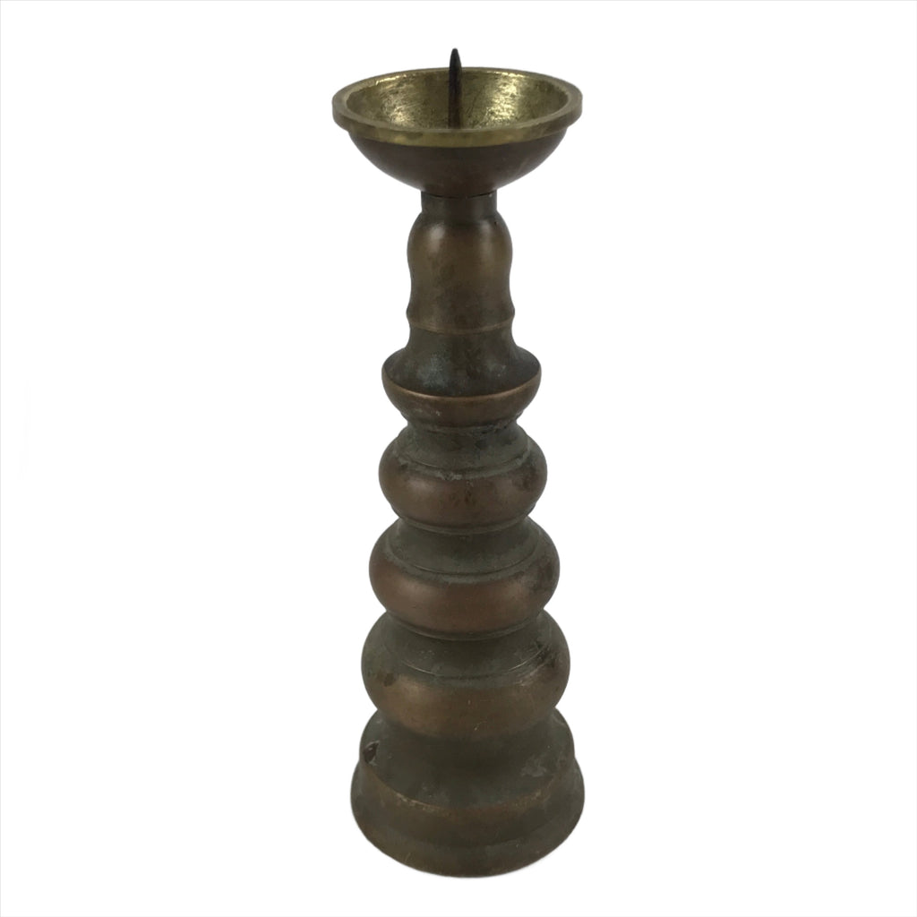 Japanese Buddhist Altar Fitting Brass Candle Stand Vtg Shokudai Brown BA277