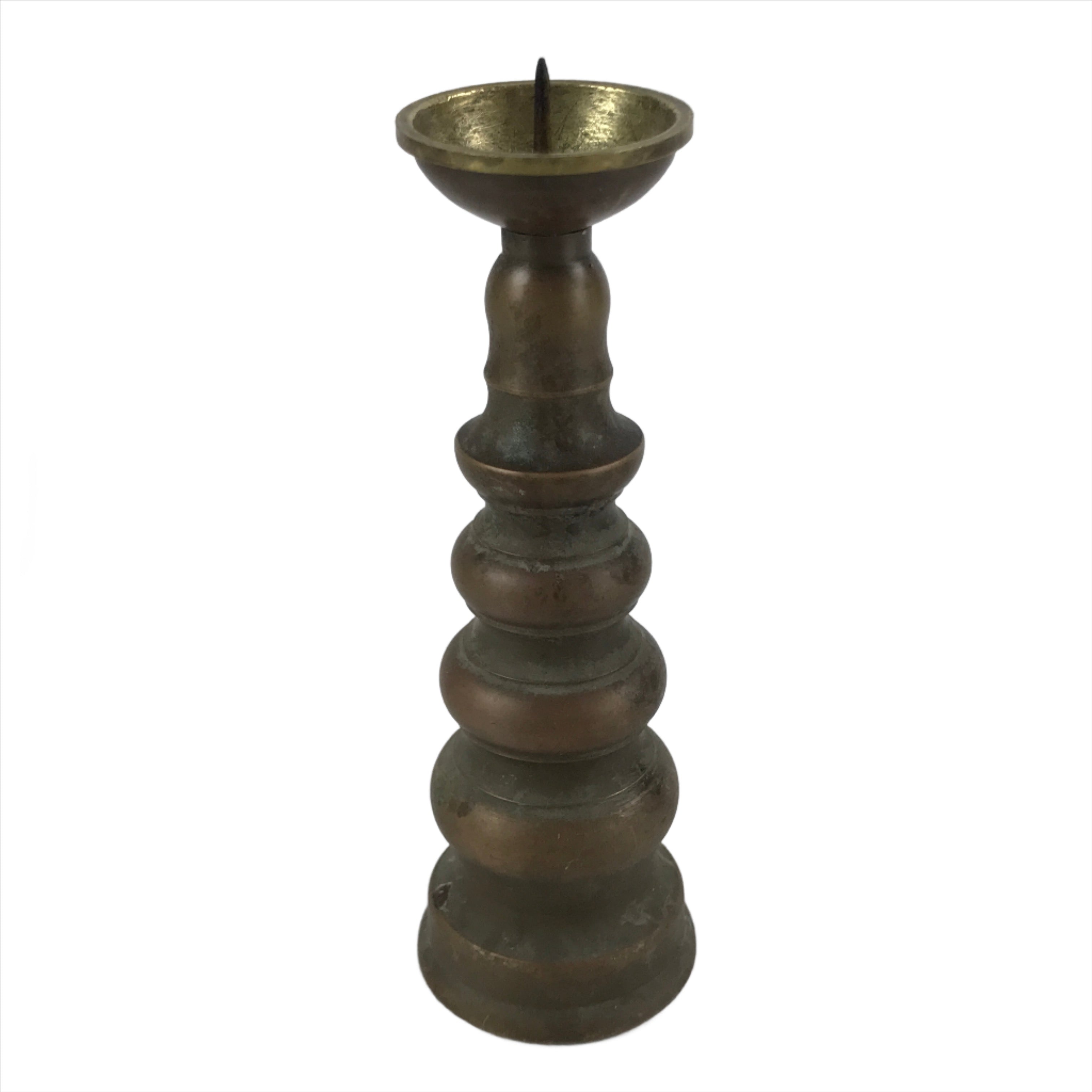 Japanese Buddhist Altar Fitting Brass Candle Stand Vtg Shokudai Brown BA277