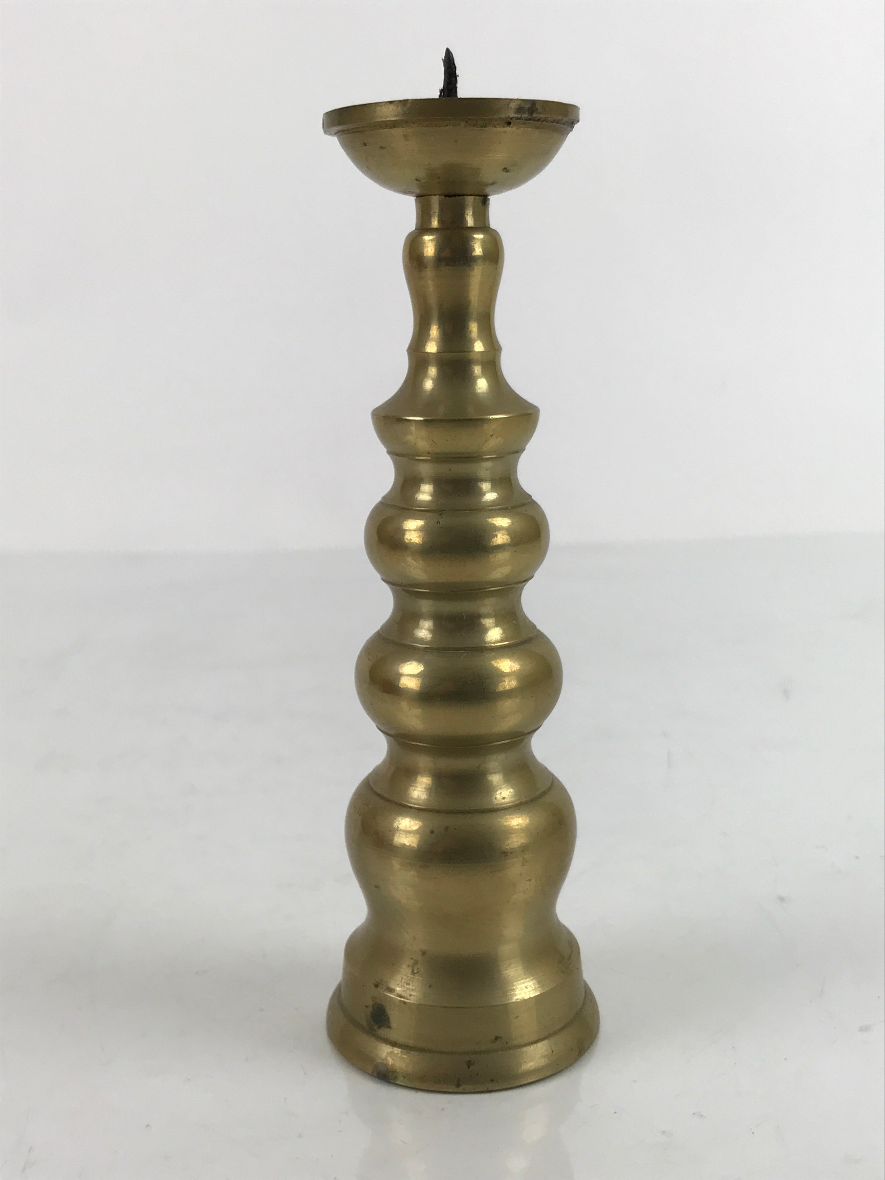Japanese Buddhist Altar Fitting Brass Candle Stand Vtg Shokudai Gold BA335