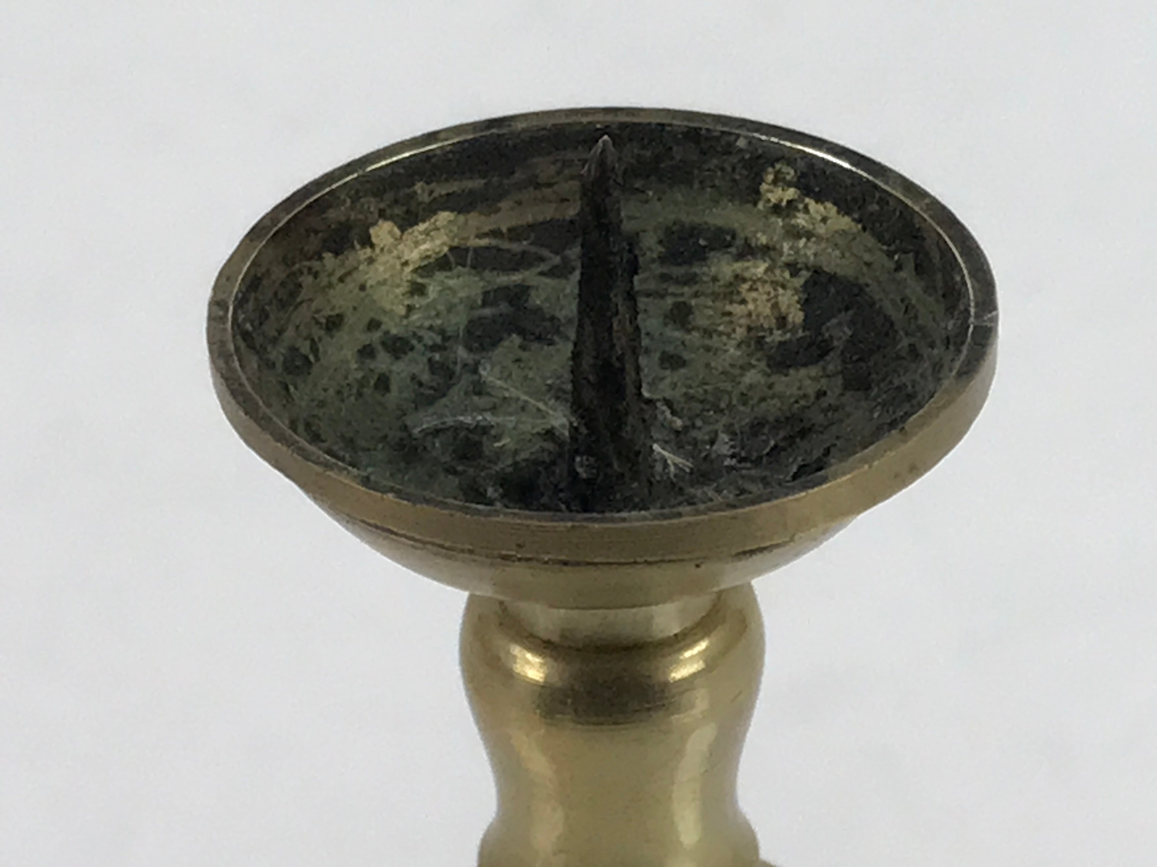 Japanese Buddhist Altar Fitting Brass Candle Stand Vtg Shokudai Gold BA335