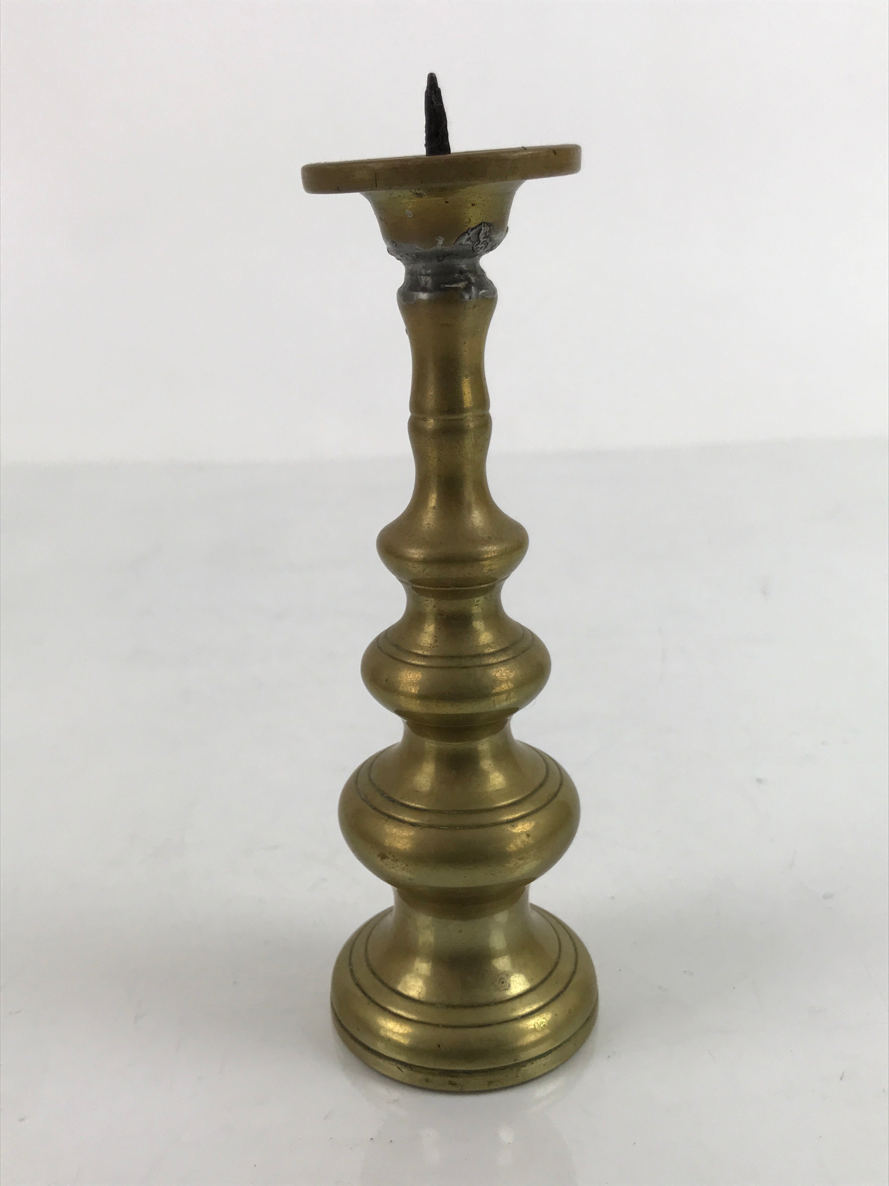 Japanese Buddhist Altar Fitting Brass Candle Stand Vtg Shokudai Gold BA336