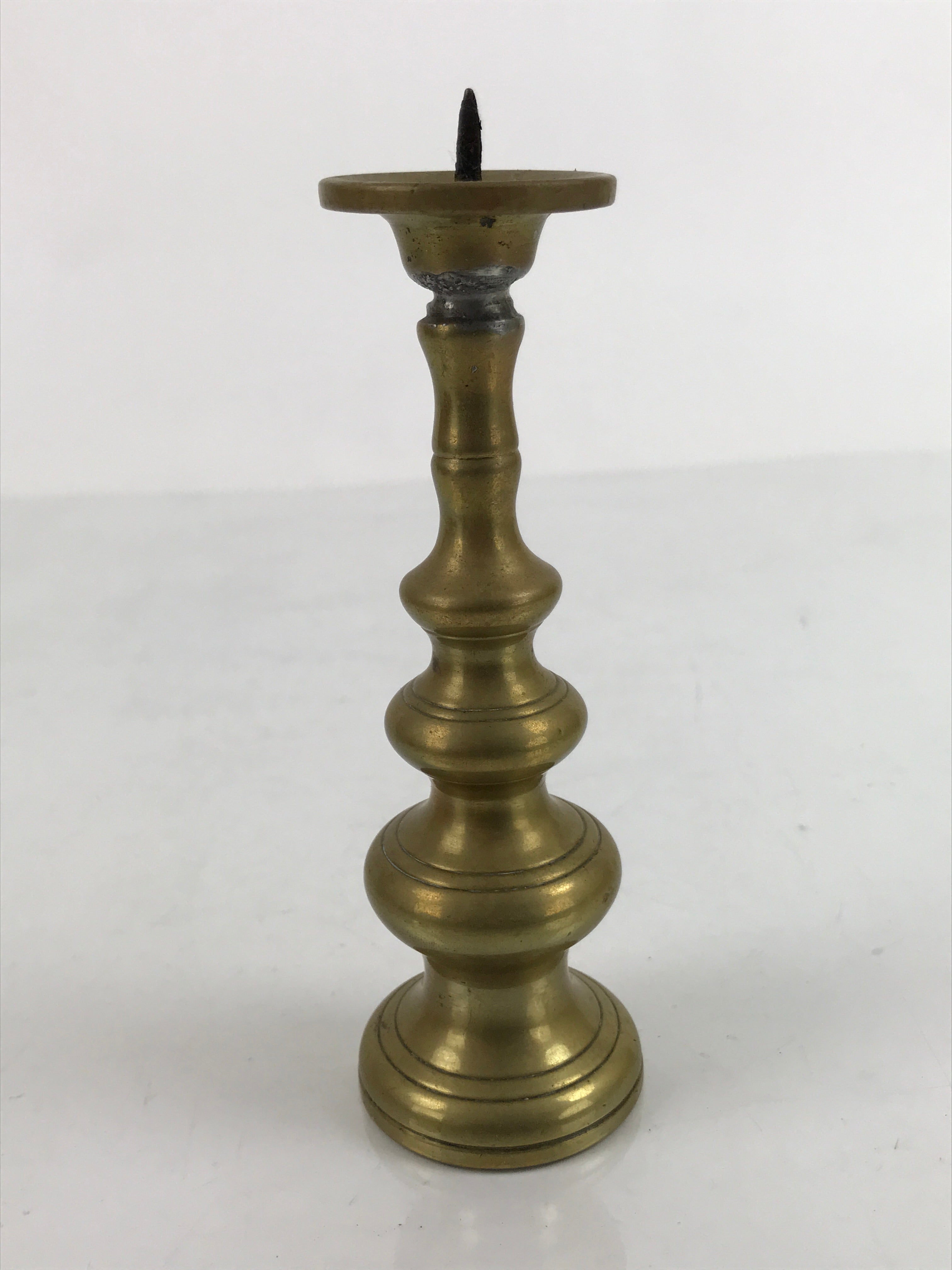 Japanese Buddhist Altar Fitting Brass Candle Stand Vtg Shokudai Gold BA336