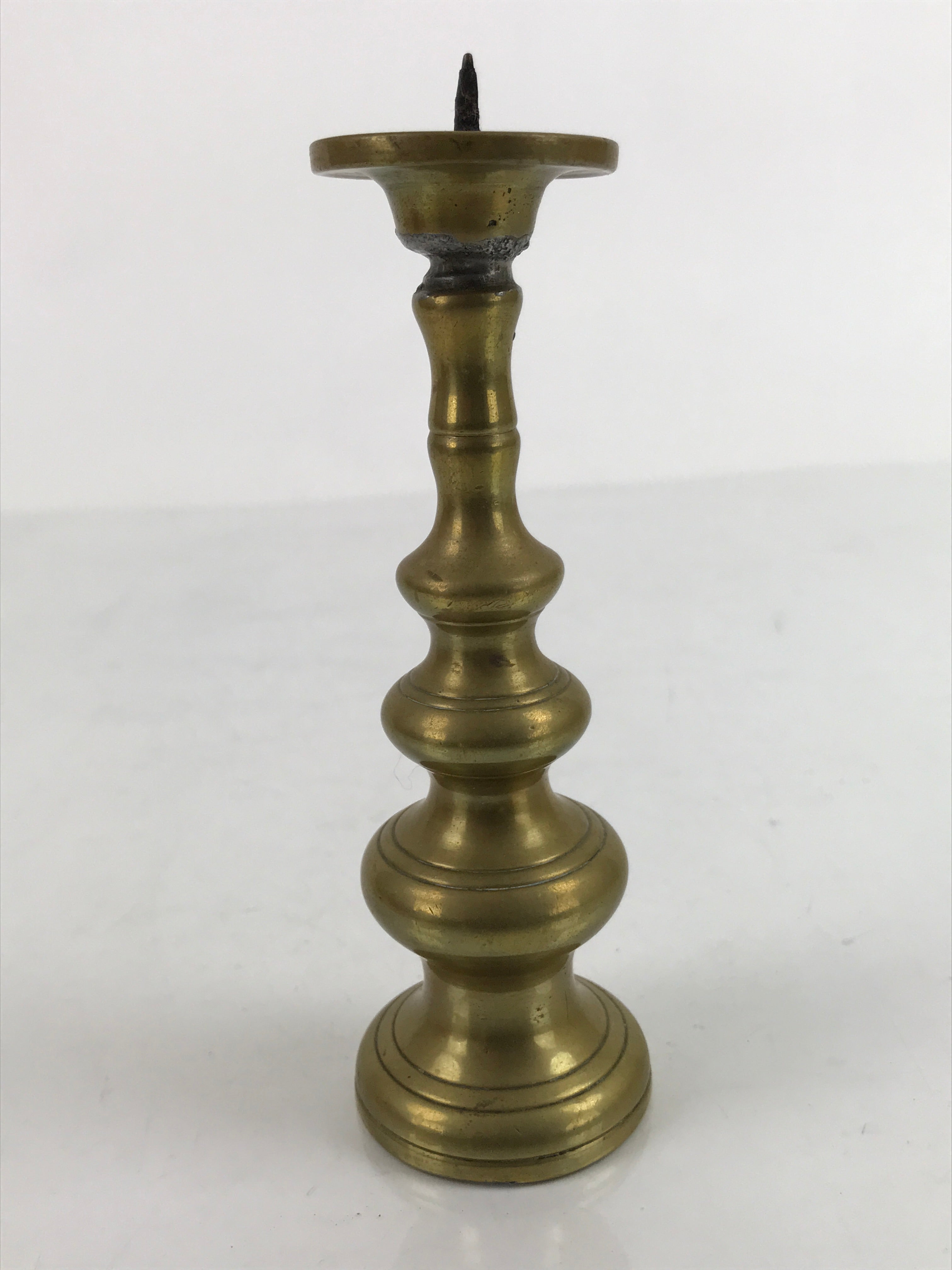 Japanese Buddhist Altar Fitting Brass Candle Stand Vtg Shokudai Gold BA336