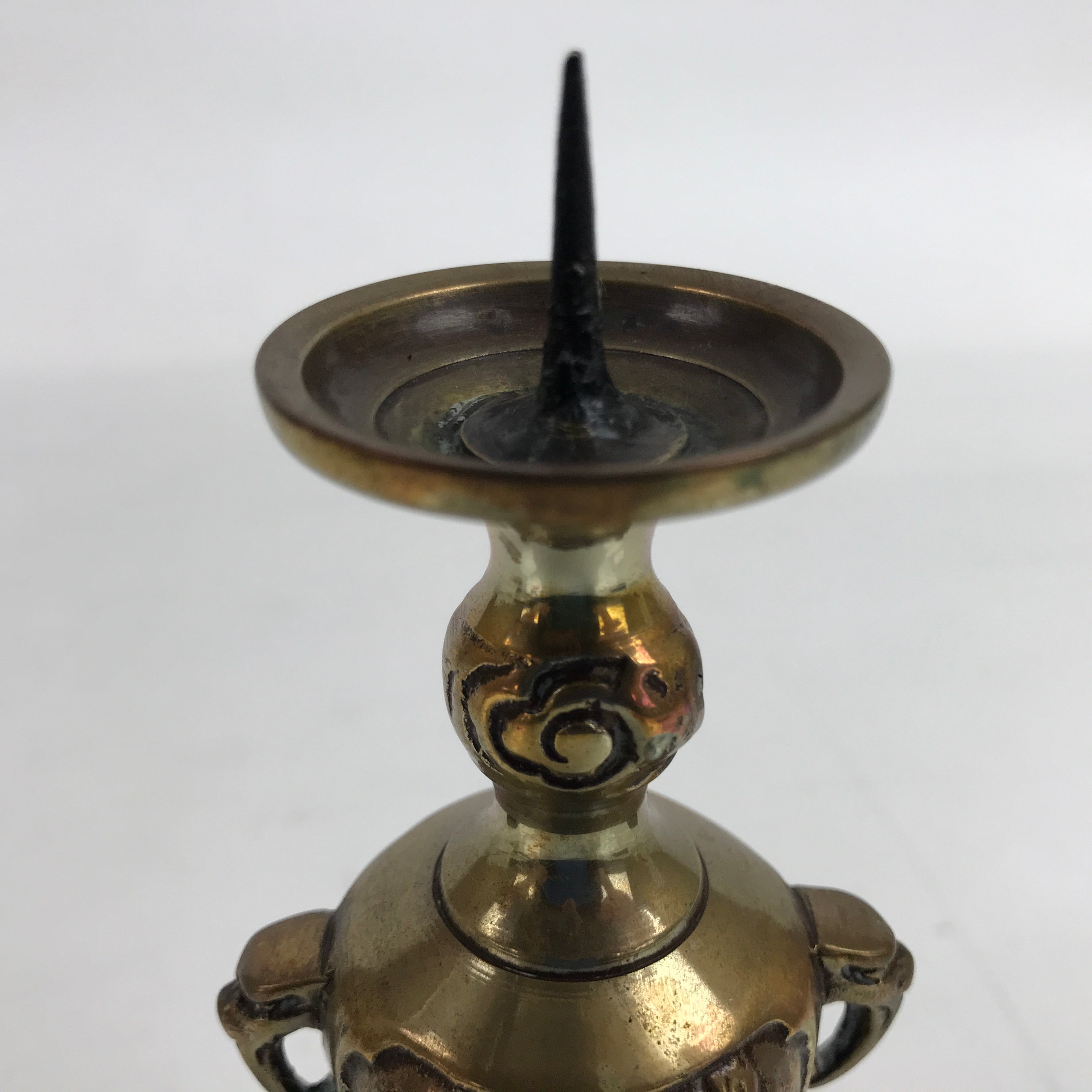 Japanese Buddhist Altar Fitting Brass Candle Stand Vtg Shokudai Gold Birds BA387