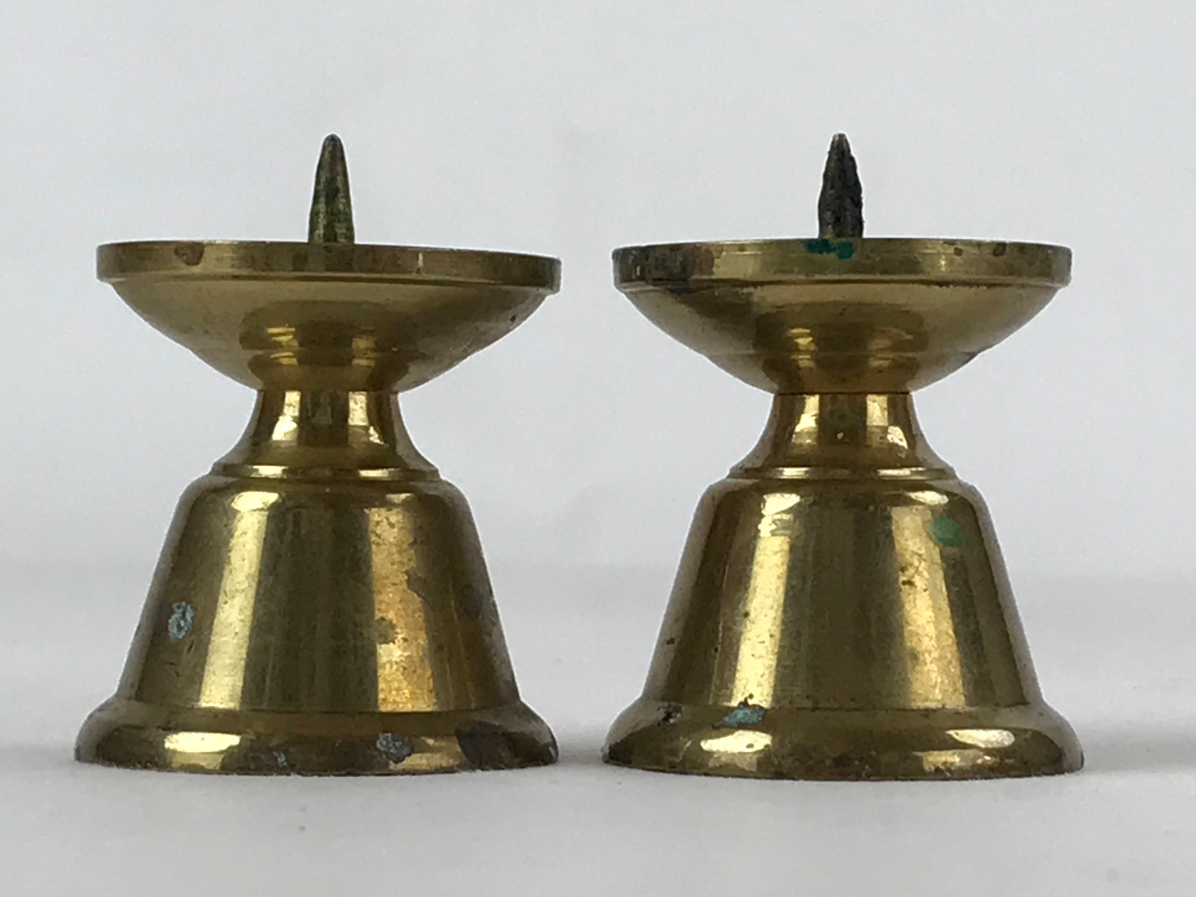 Japanese Buddhist Altar Fitting Brass Candle Stand Vtg Small Shokudai 2pc BA209