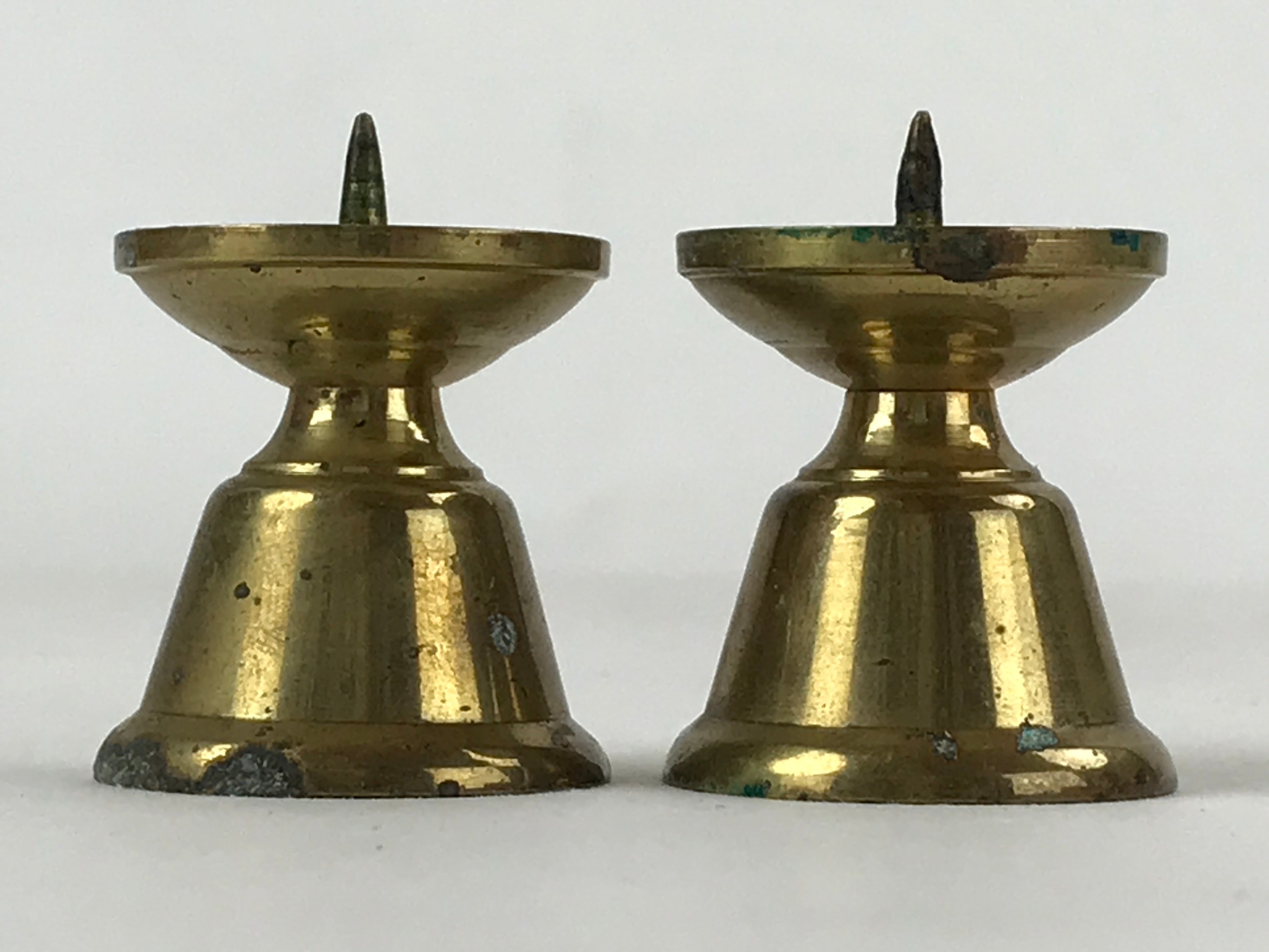 Japanese Buddhist Altar Fitting Brass Candle Stand Vtg Small Shokudai 2pc BA209