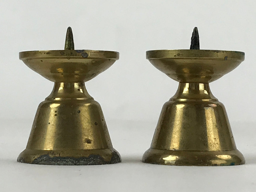 Japanese Buddhist Altar Fitting Brass Candle Stand Vtg Small Shokudai 2pc BA209