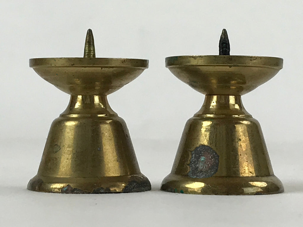 Japanese Buddhist Altar Fitting Brass Candle Stand Vtg Small Shokudai 2pc BA209