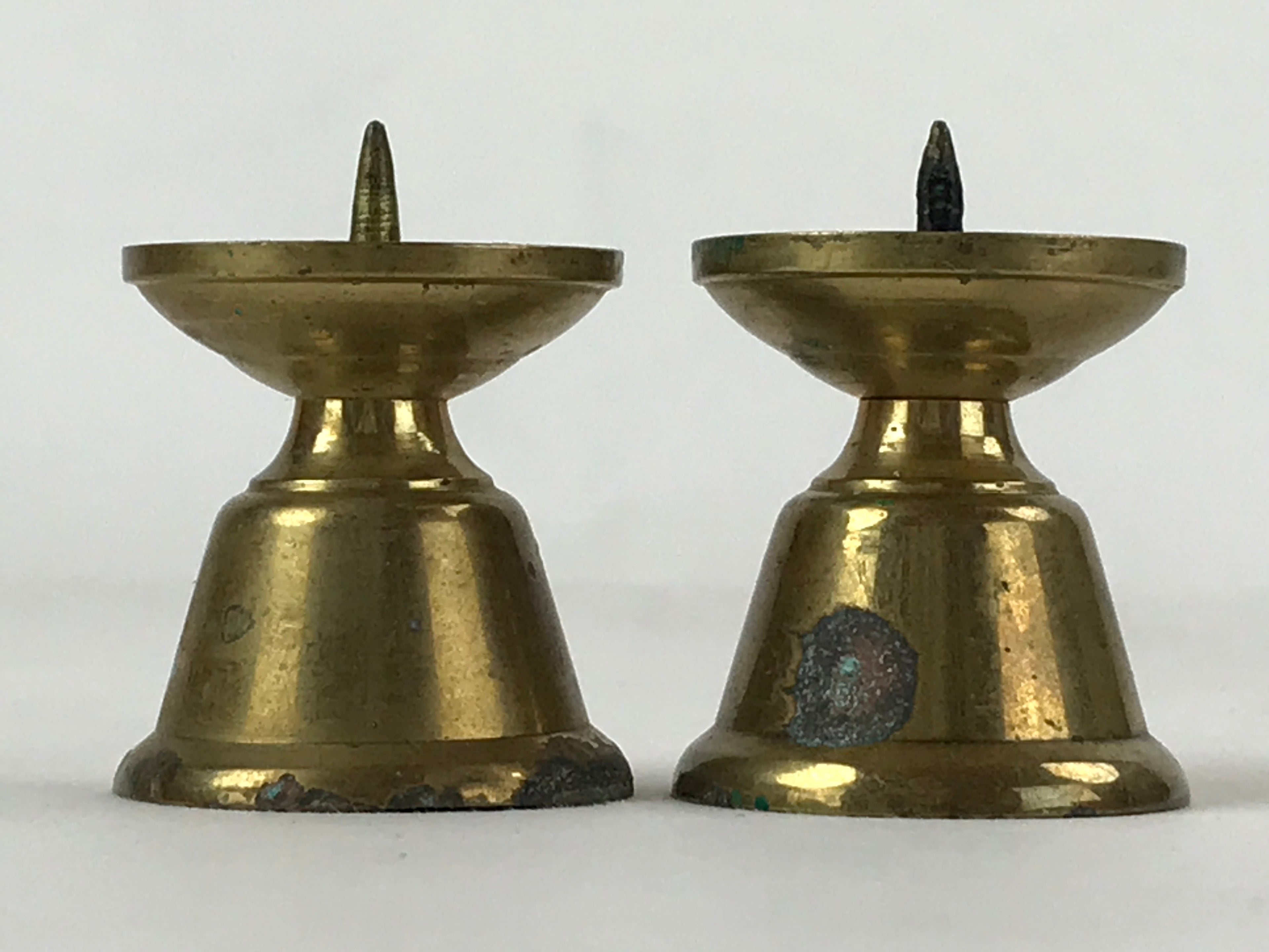 Japanese Buddhist Altar Fitting Brass Candle Stand Vtg Small Shokudai 2pc BA209
