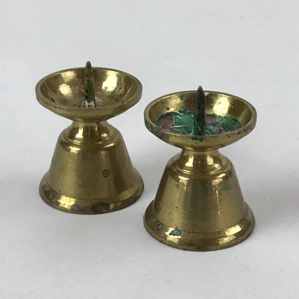 Japanese Buddhist Altar Fitting Brass Candle Stand Vtg Small Shokudai 2pc BA209