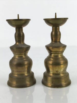 Japanese Buddhist Altar Fitting Brass Candle Stand Vtg Small Shokudai 2pc BA317