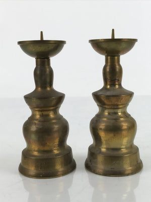 Japanese Buddhist Altar Fitting Brass Candle Stand Vtg Small Shokudai 2pc BA317