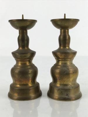 Japanese Buddhist Altar Fitting Brass Candle Stand Vtg Small Shokudai 2pc BA317