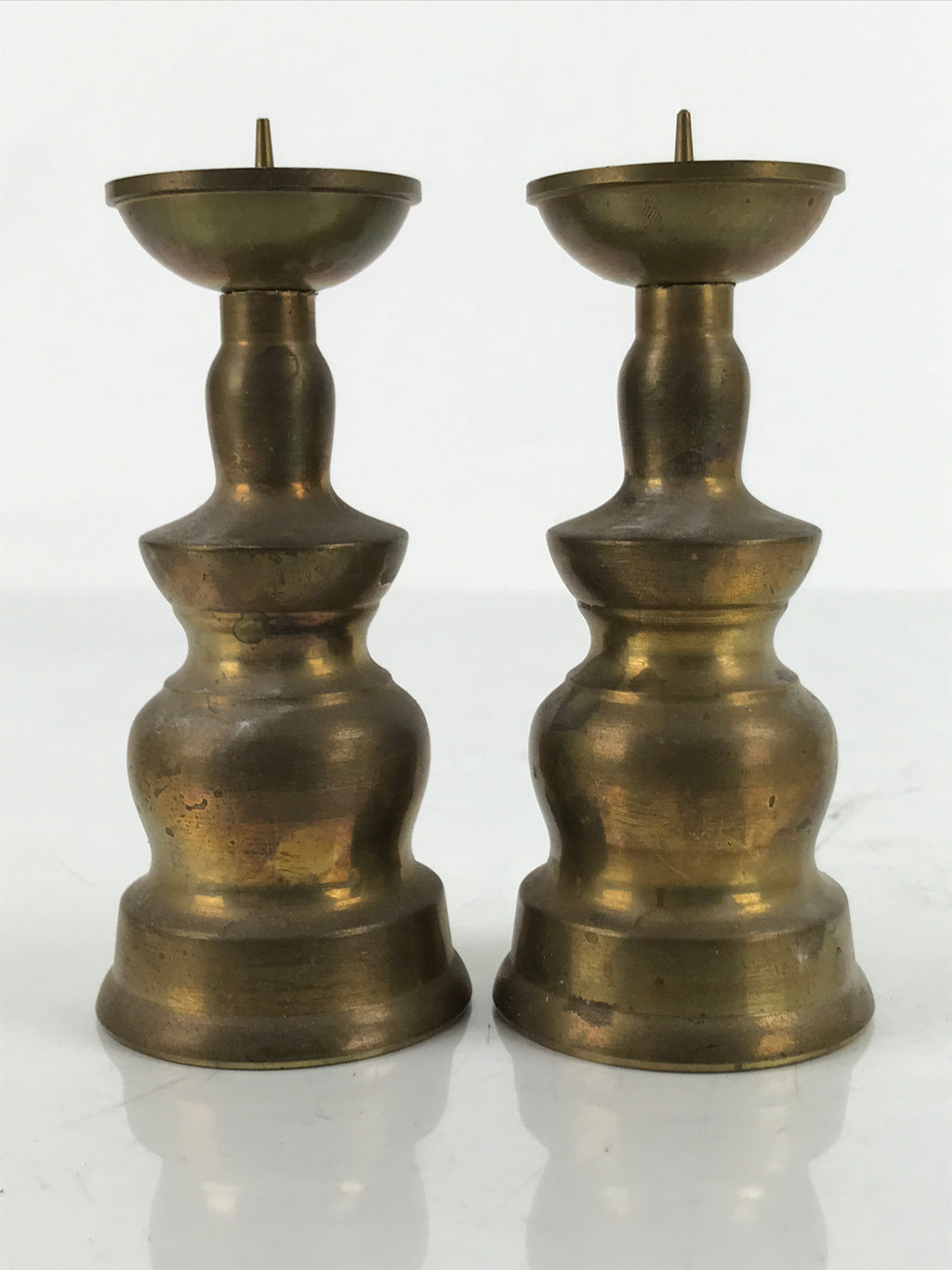 Japanese Buddhist Altar Fitting Brass Candle Stand Vtg Small Shokudai 2pc BA317