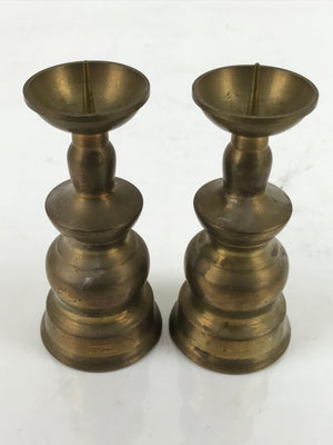 Japanese Buddhist Altar Fitting Brass Candle Stand Vtg Small Shokudai 2pc BA317