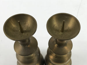 Japanese Buddhist Altar Fitting Brass Candle Stand Vtg Small Shokudai 2pc BA317