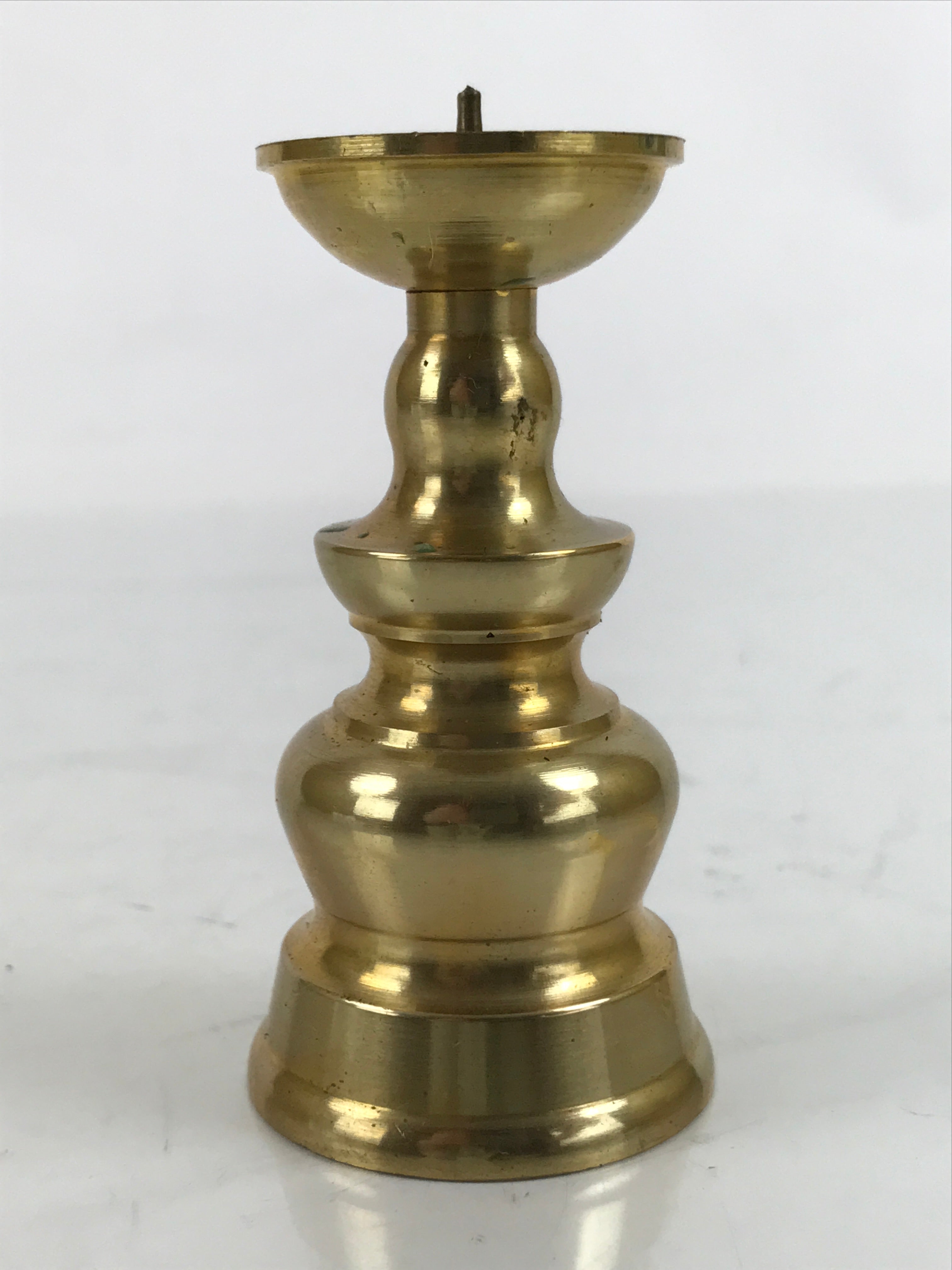 Japanese Buddhist Altar Fitting Brass Candle Stand Vtg Small Shokudai Gold BA464