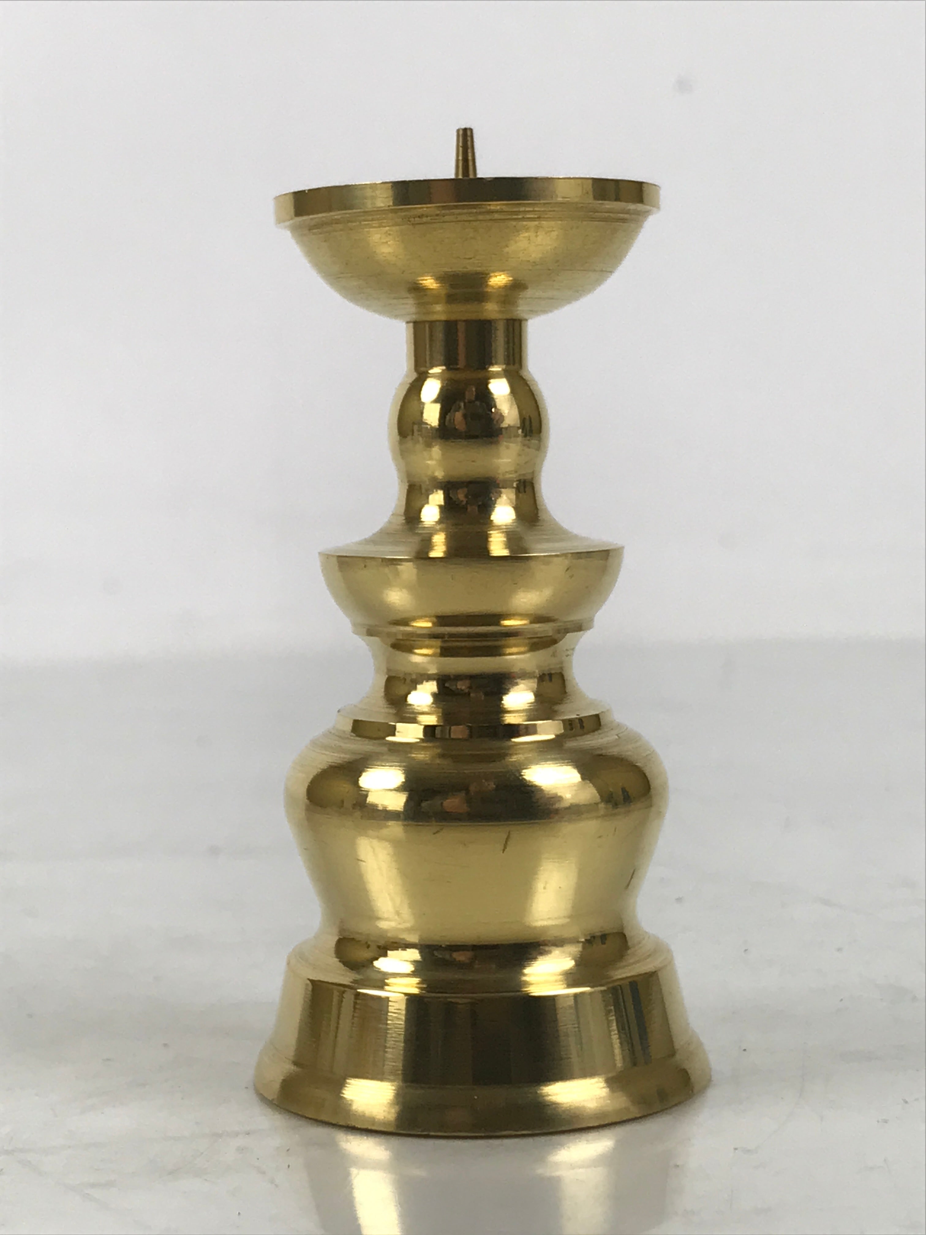 Japanese Buddhist Altar Fitting Brass Candle Stand Vtg Small Shokudai Gold BA658