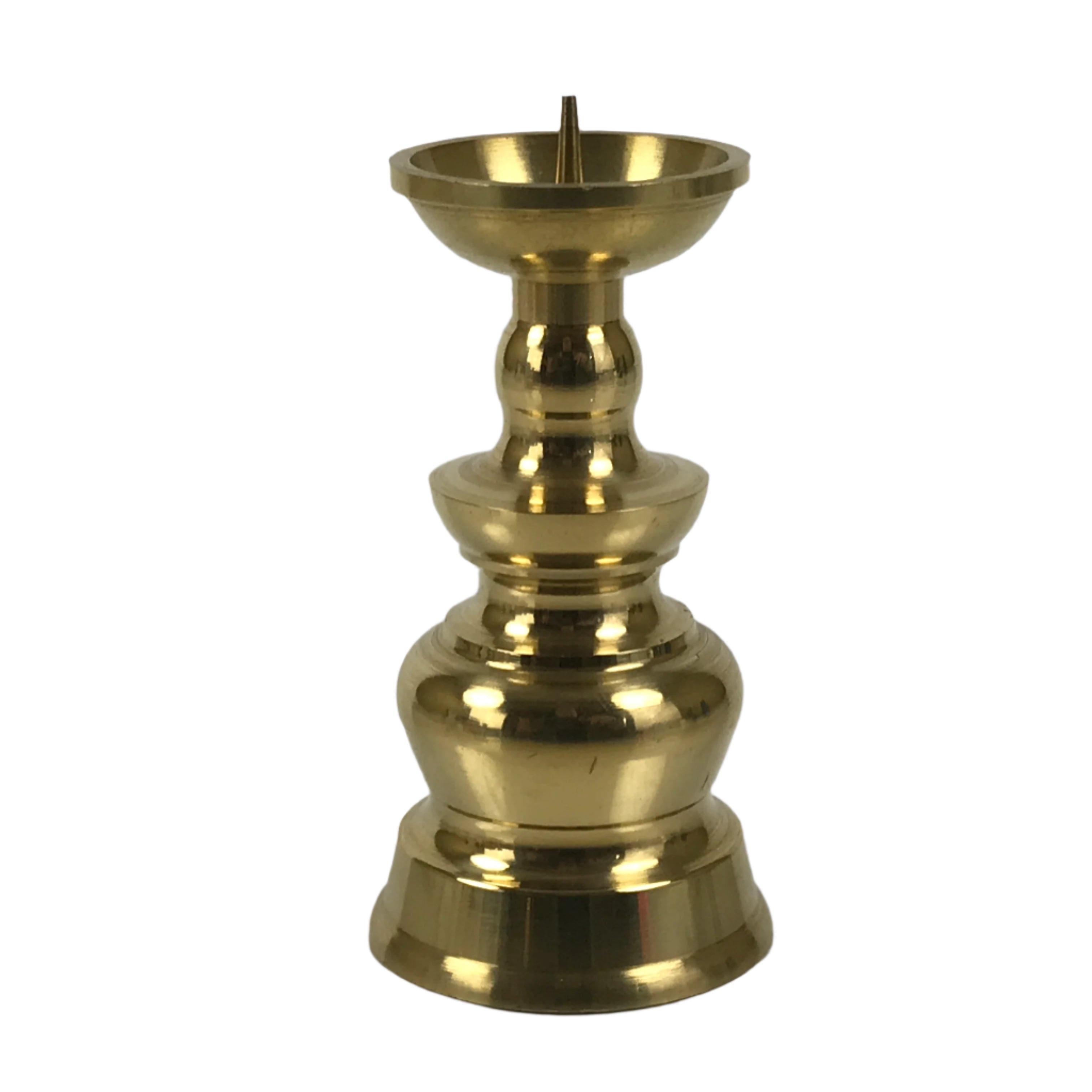 Japanese Buddhist Altar Fitting Brass Candle Stand Vtg Small Shokudai Gold BA658