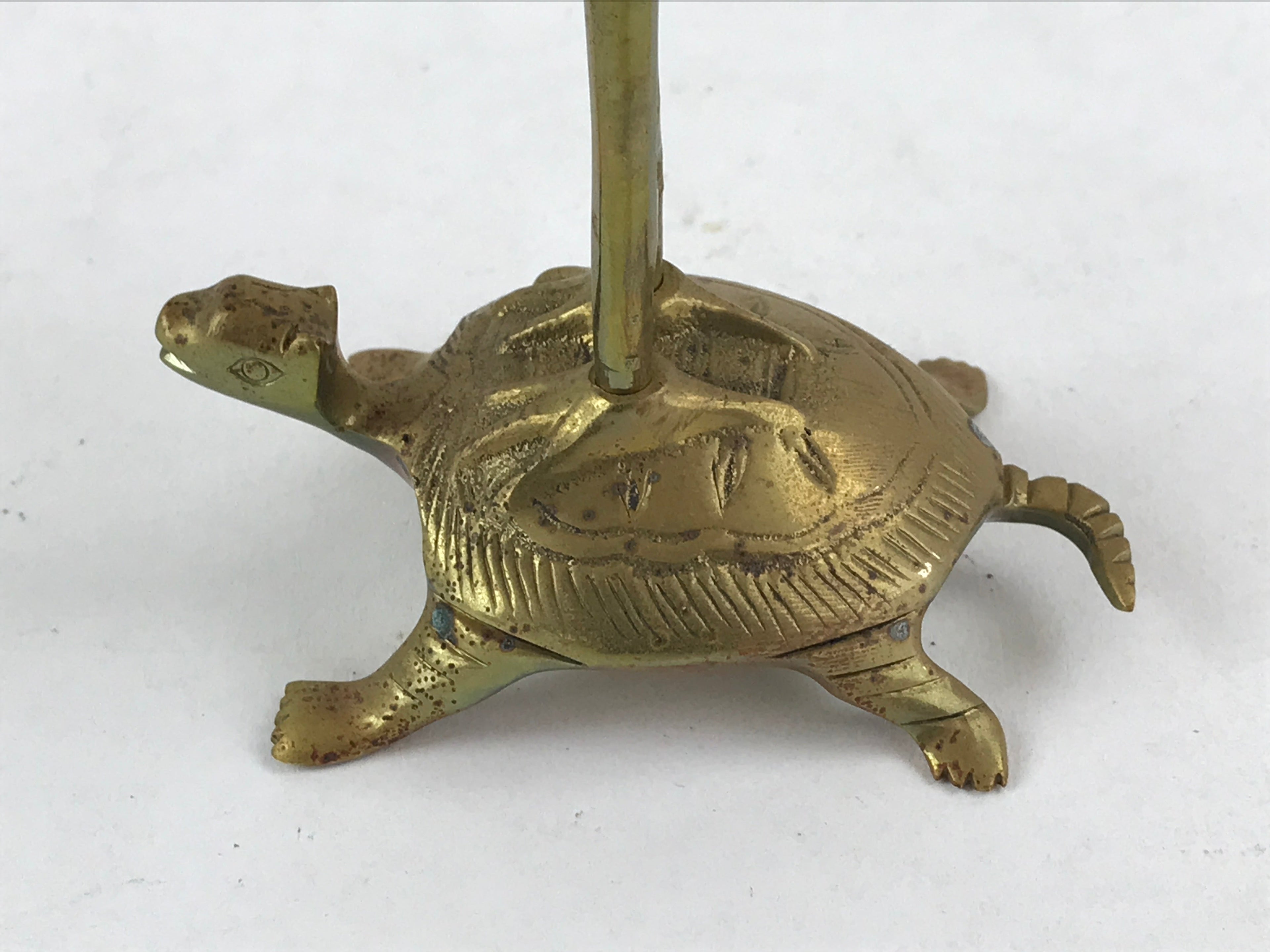 Japanese Buddhist Altar Fitting Brass Crane Shokudai Vtg Candlestick Gold BD923