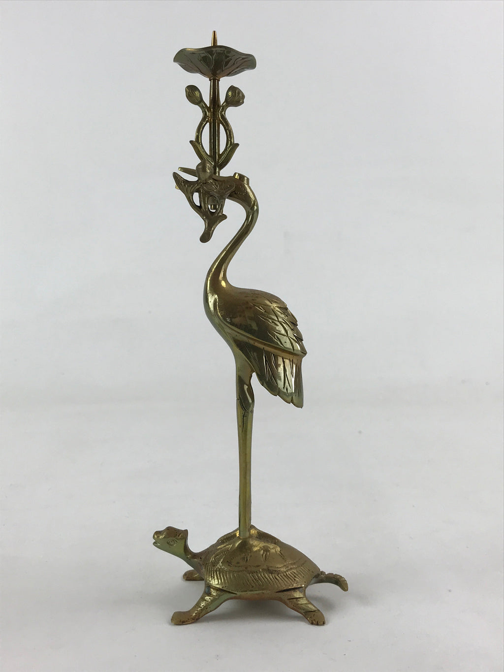 Japanese Buddhist Altar Fitting Brass Crane Shokudai Vtg Candlestick Gold BD923