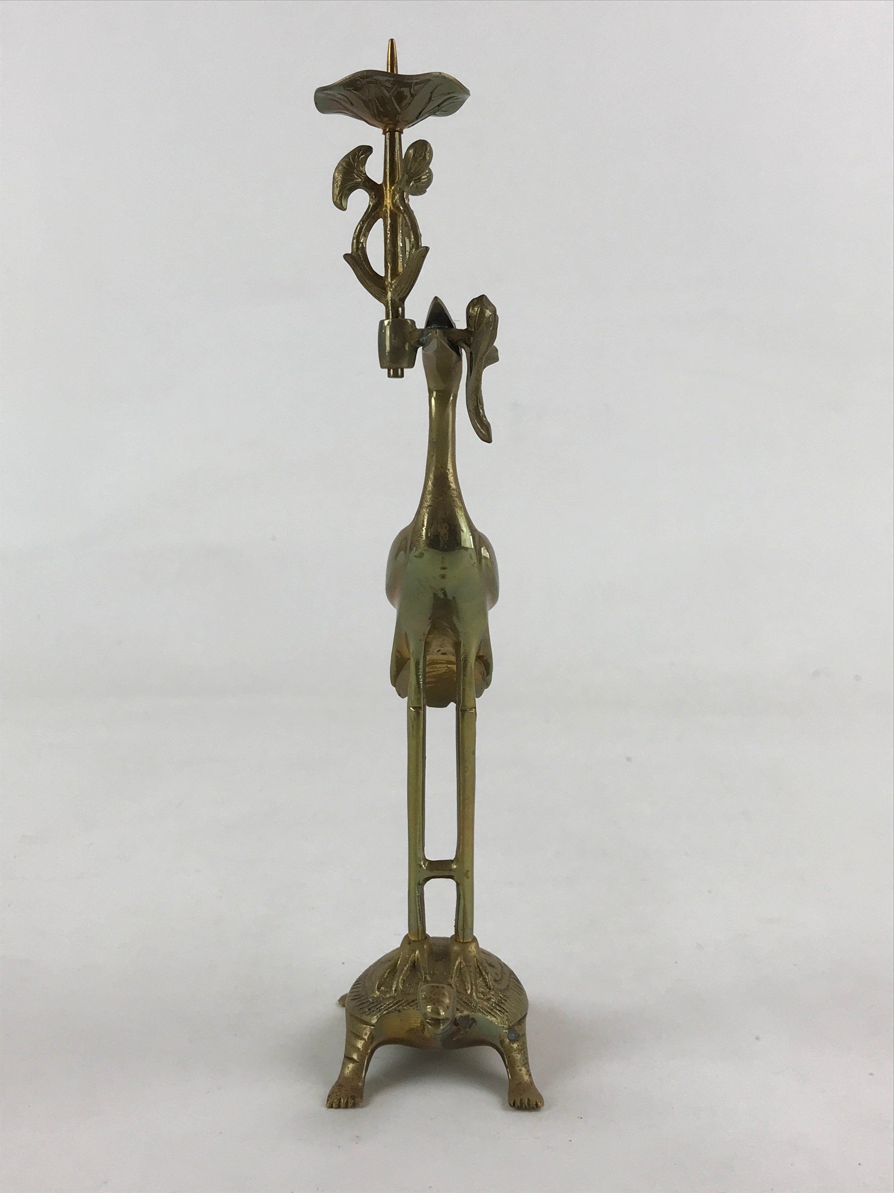 Japanese Buddhist Altar Fitting Brass Crane Shokudai Vtg Candlestick Gold BD923