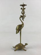 Japanese Buddhist Altar Fitting Brass Crane Shokudai Vtg Candlestick Gold BD923