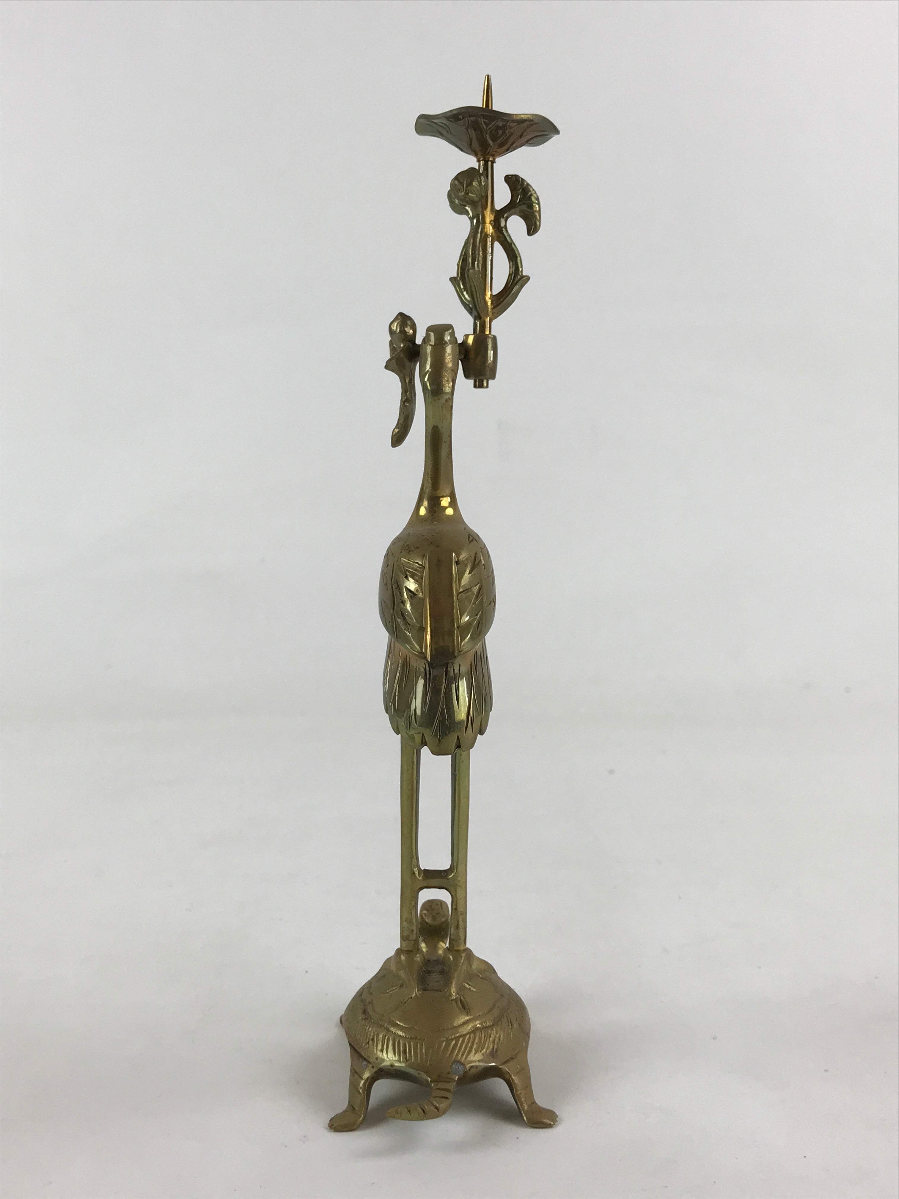 Japanese Buddhist Altar Fitting Brass Crane Shokudai Vtg Candlestick Gold BD923