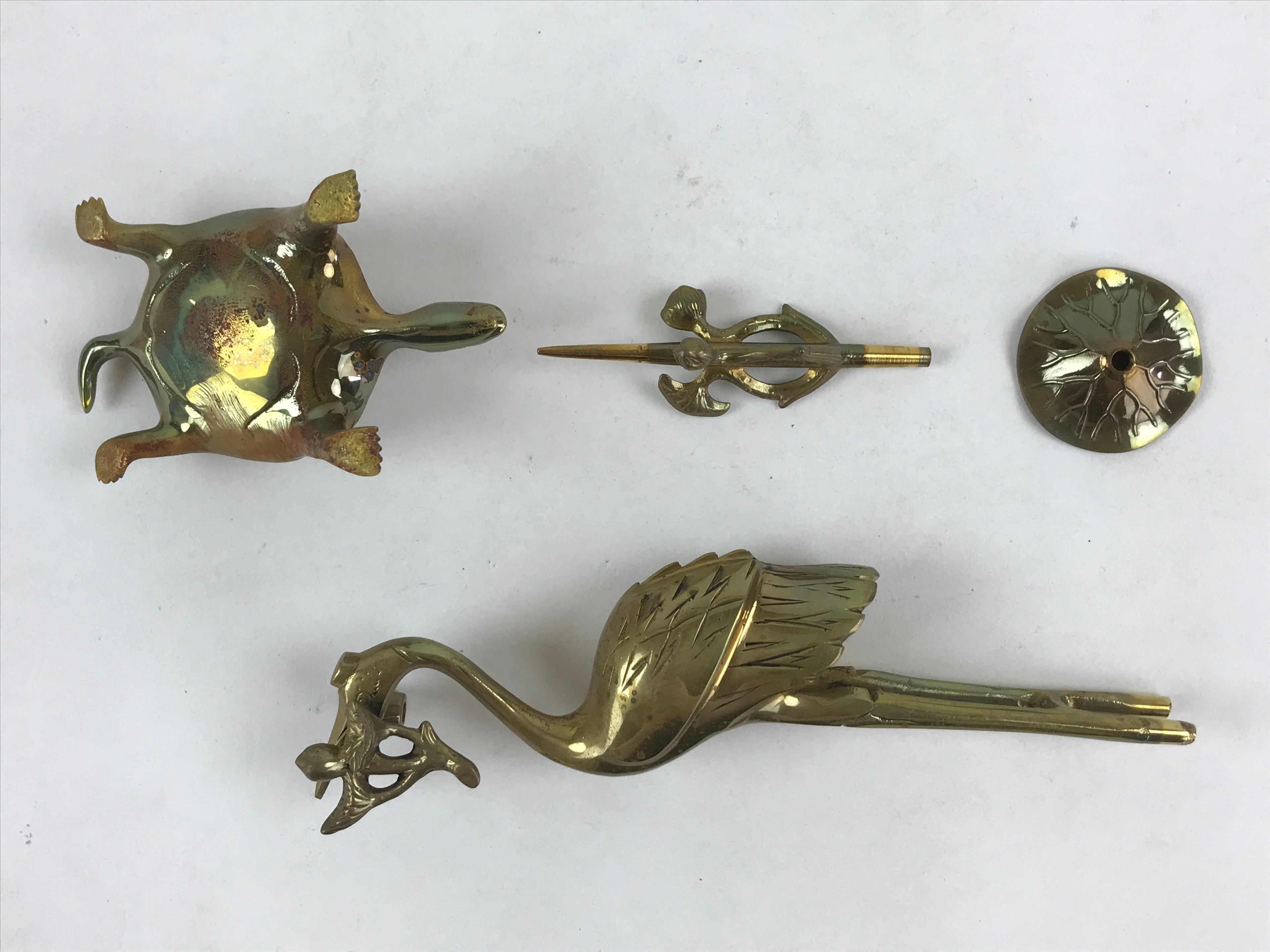 Japanese Buddhist Altar Fitting Brass Crane Shokudai Vtg Candlestick Gold BD923