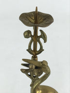 Japanese Buddhist Altar Fitting Brass Crane Shokudai Vtg Candlestick Gold BD923