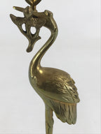 Japanese Buddhist Altar Fitting Brass Crane Shokudai Vtg Candlestick Gold BD923