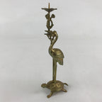 Japanese Buddhist Altar Fitting Brass Crane Shokudai Vtg Candlestick Gold BD923