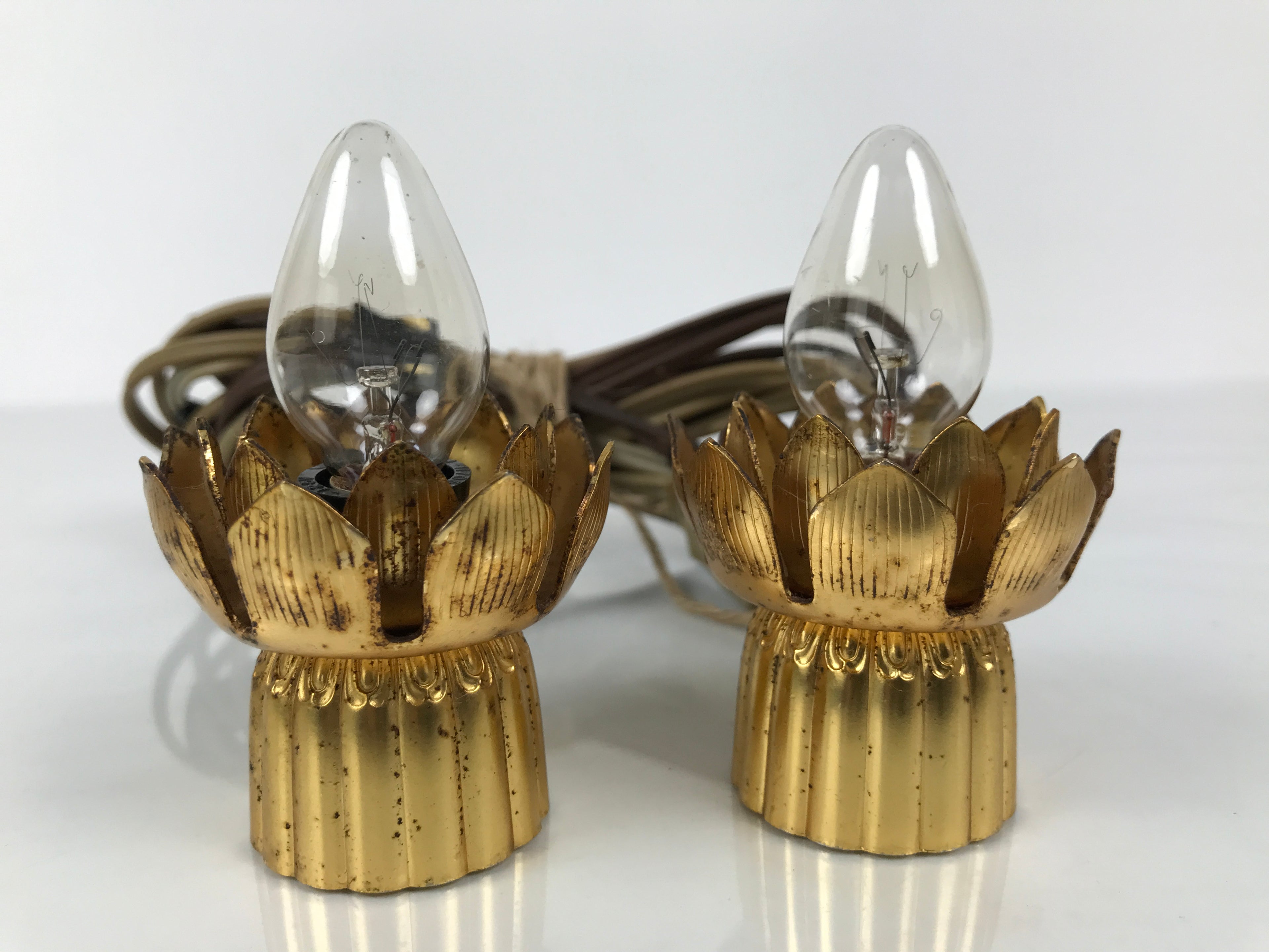 Japanese Buddhist Altar Fitting Brass Electric Lights Vtg Rinto Butsudan BA843