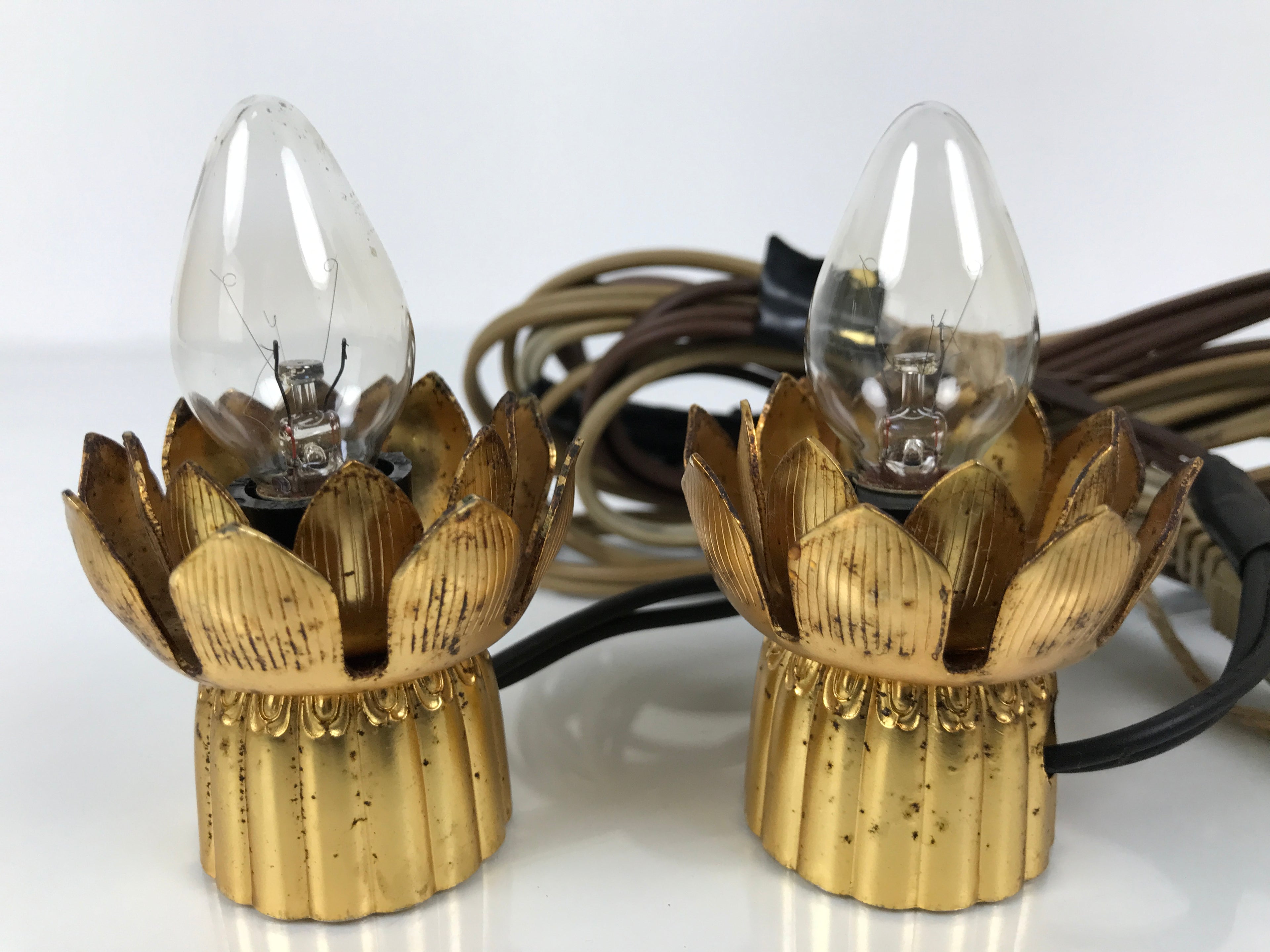 Japanese Buddhist Altar Fitting Brass Electric Lights Vtg Rinto Butsudan BA843